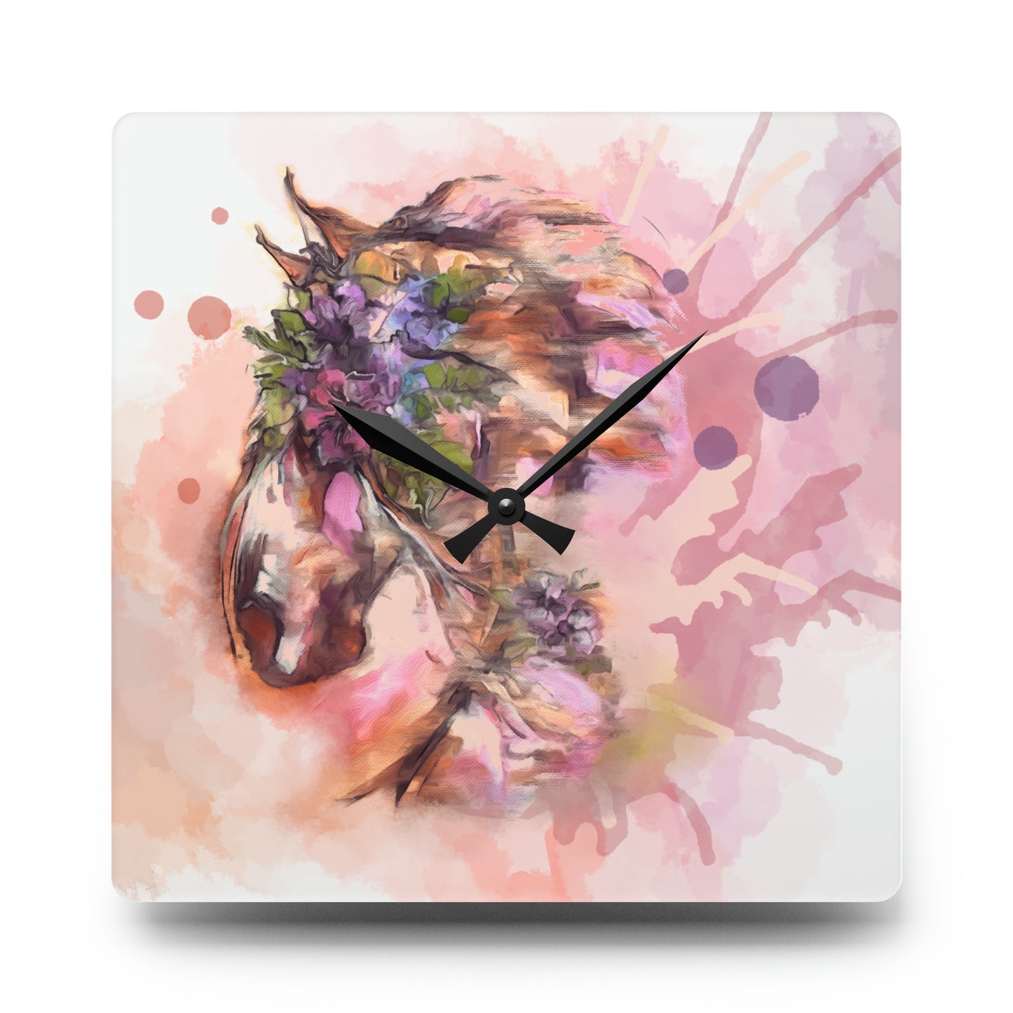 Romantic WaterColor Equestrian Art Acrylic Wall Clock