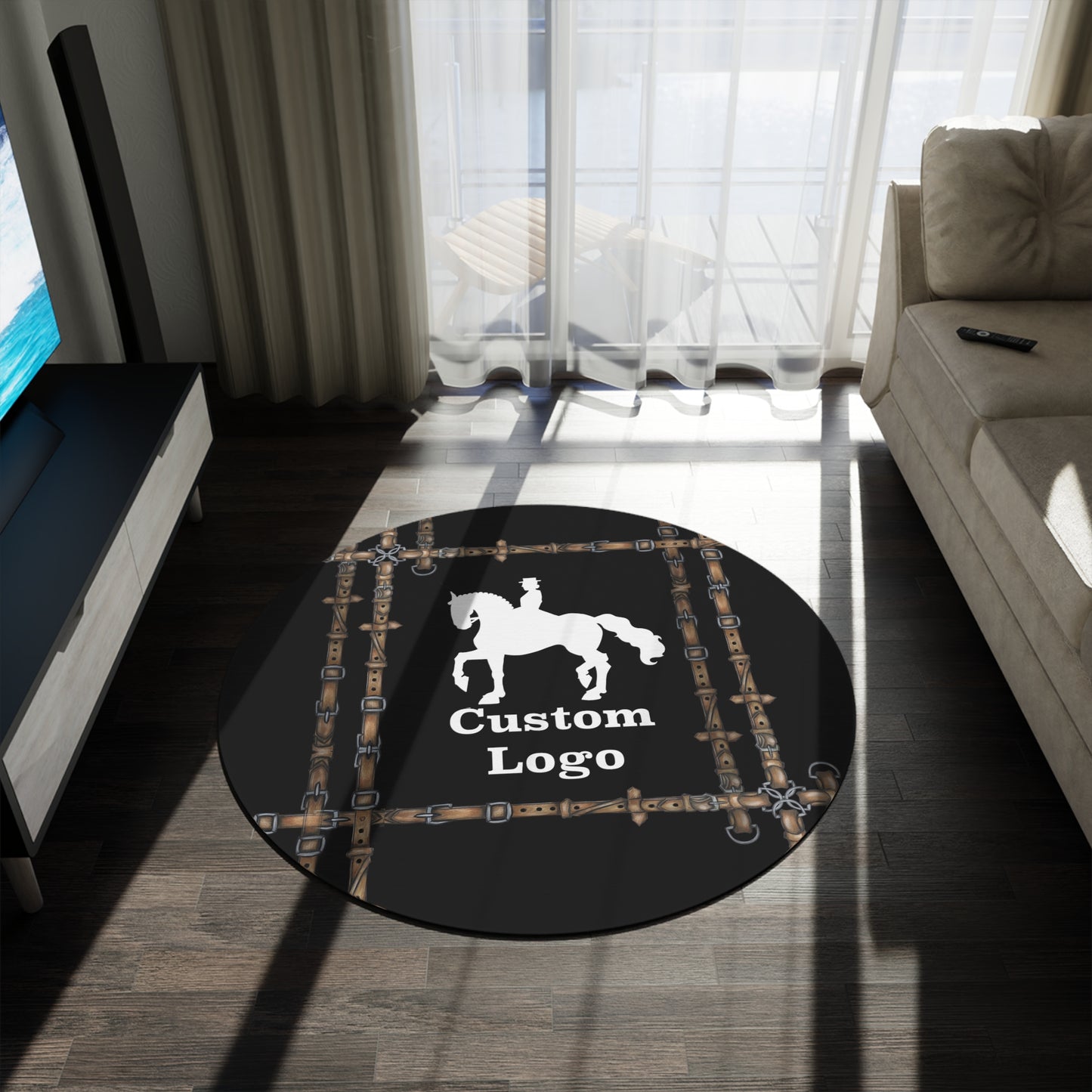 custom of Minimalistic Equestrian Bit Round Rug