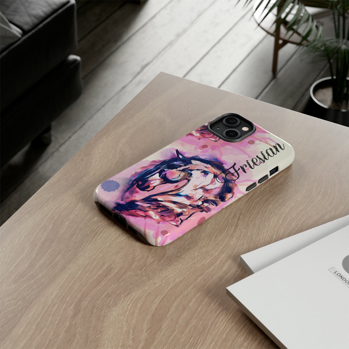 Friesian Watercolor Flower crown Horse Horse Lover Gift Study Tough Case Phone Case.