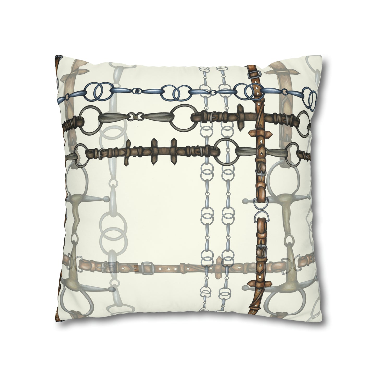 Ivory Double sided equestrian bit pattern Polyester PILLOW CASE Pillow Cover Provide your own insert