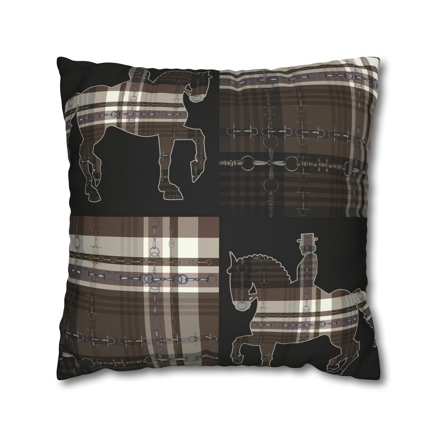 Piaffe Plaid Dressage Double sided equestrian bit pattern Polyester PILLOW CASE Pillow Cover 24x24