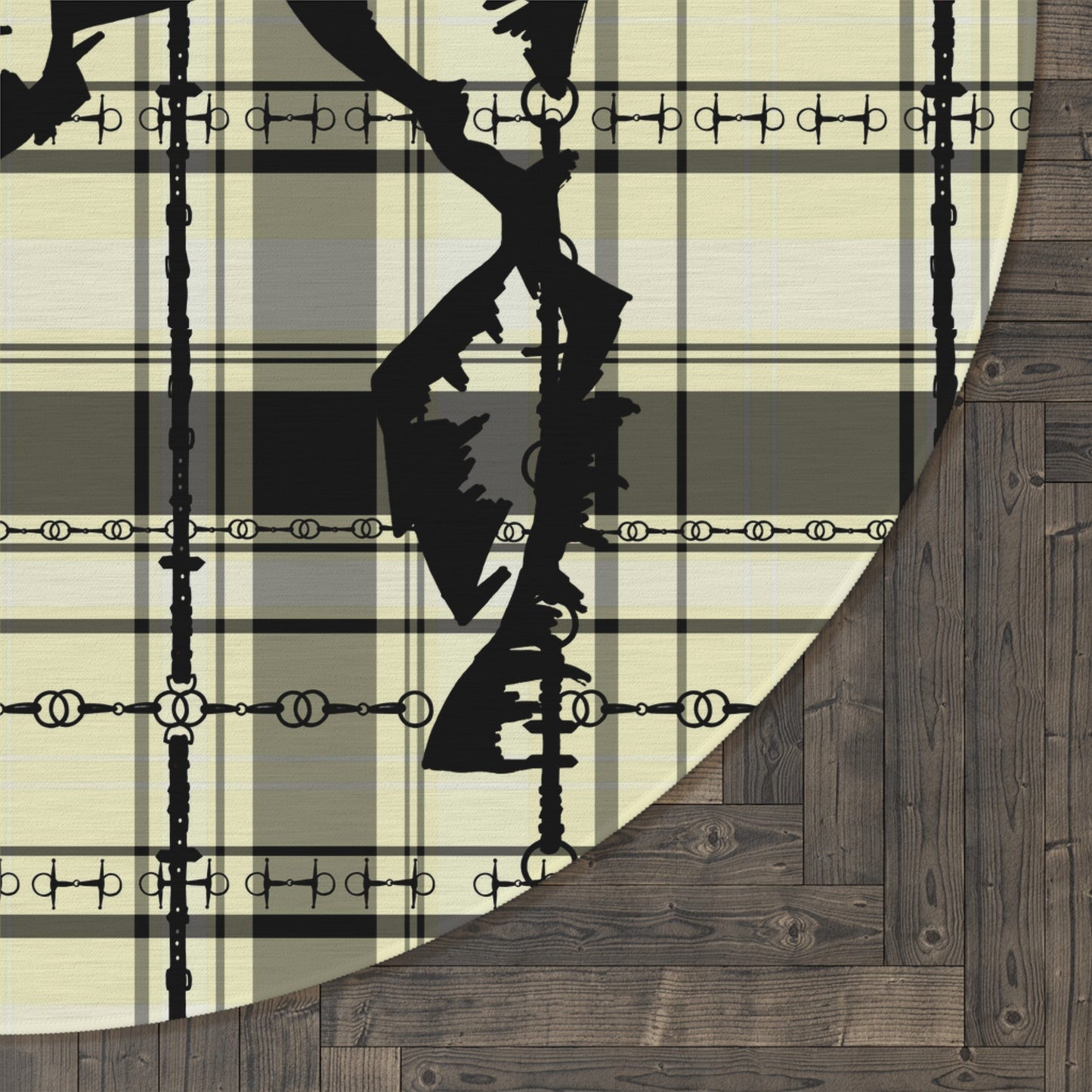 Dressage Plaid Equestrian Art Round Rug. Western Horse Original Art Rug. Show Stall Rug Home Decor