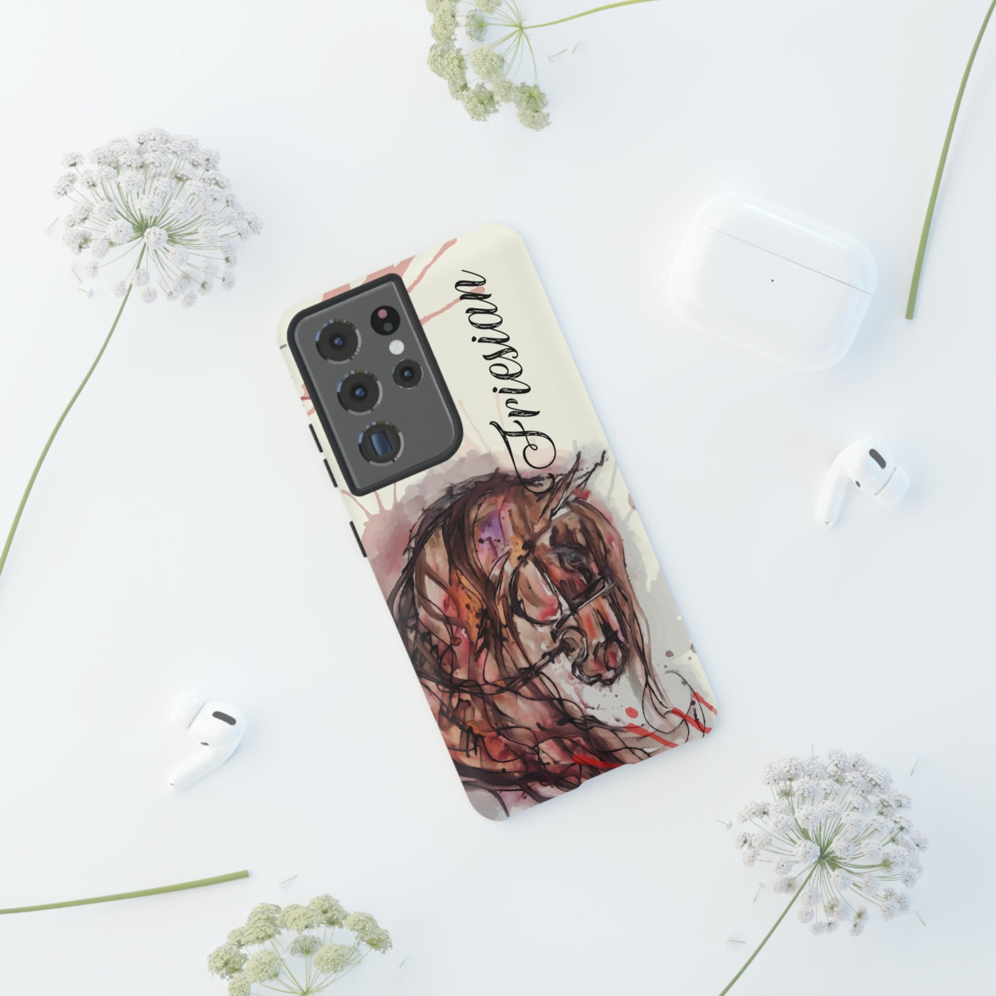 Friesian Watercolor Flower crown Horse Horse Lover Gift Study Tough Case Phone Case.