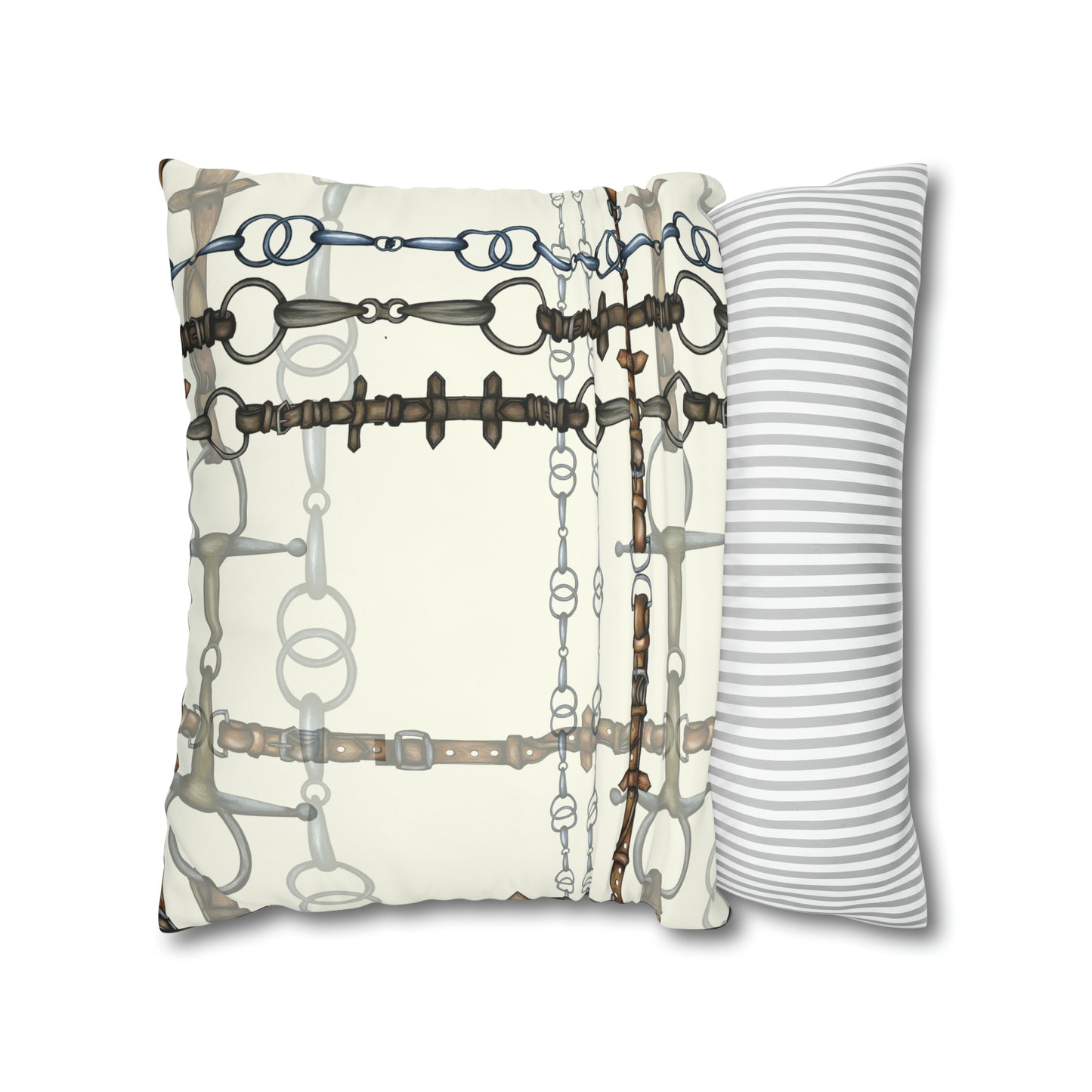 Ivory Double sided equestrian bit pattern Polyester PILLOW CASE Pillow Cover Provide your own insert