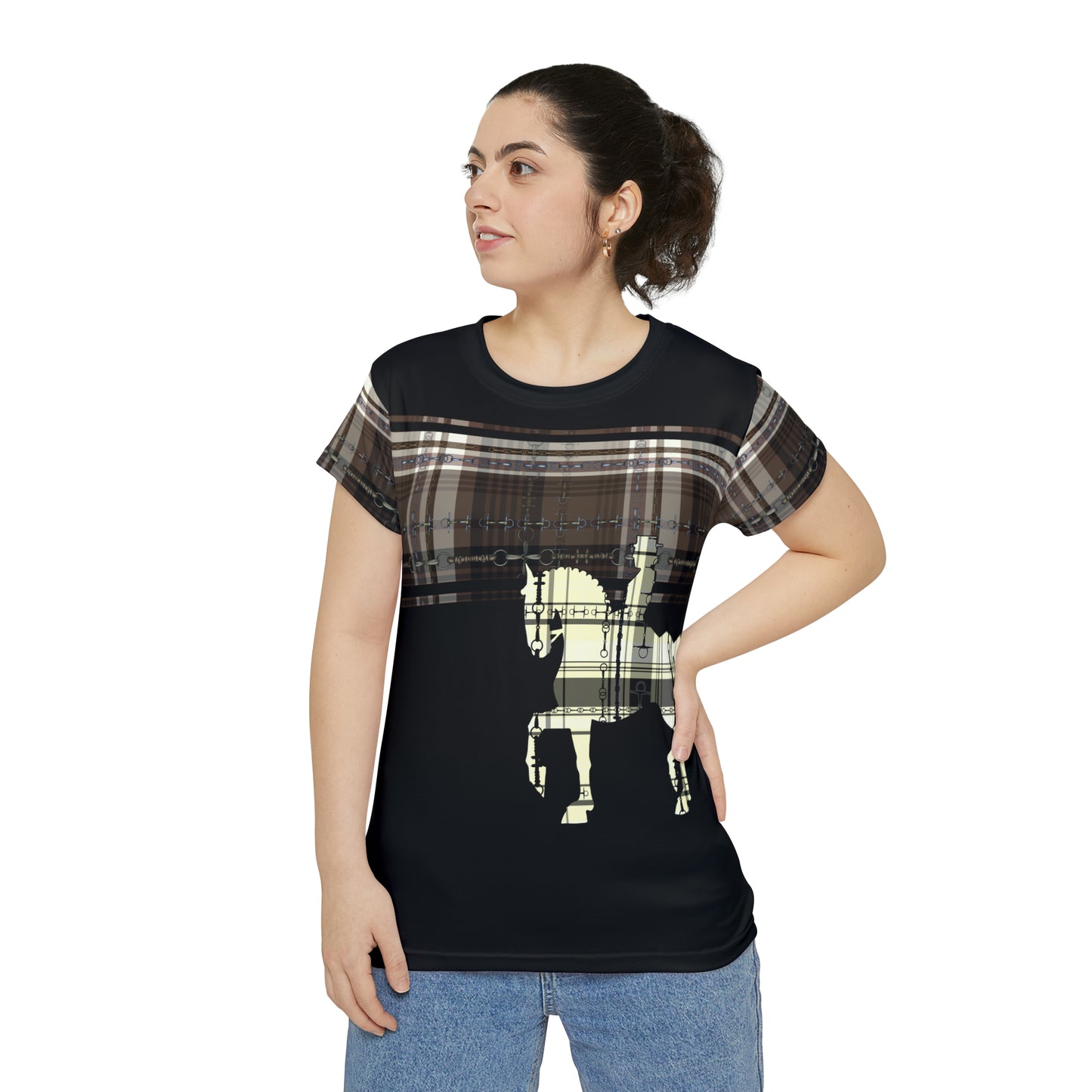 Sporty Dressage Art Dressage Text Women's Short Sleeve Shirt (AOP)