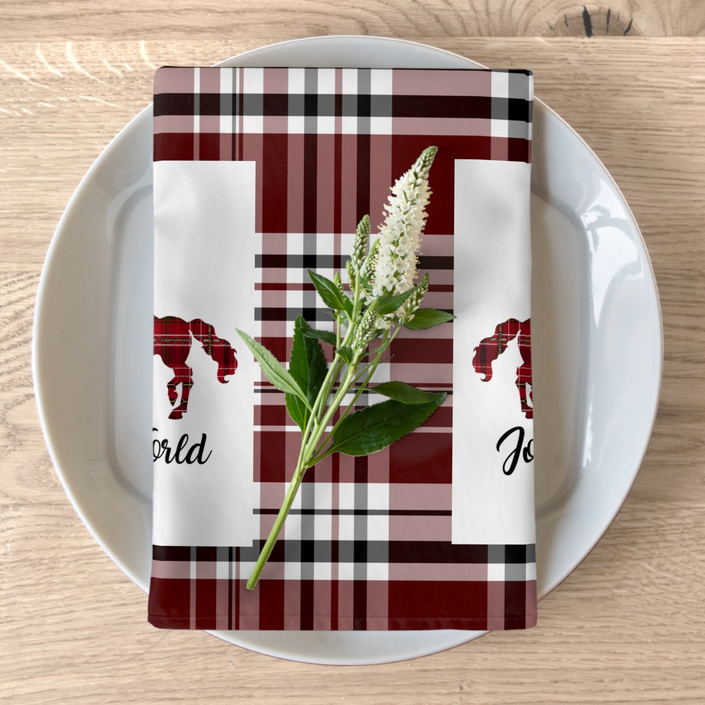 Joy to the World Christmas Plaid Set of 4 Napkins