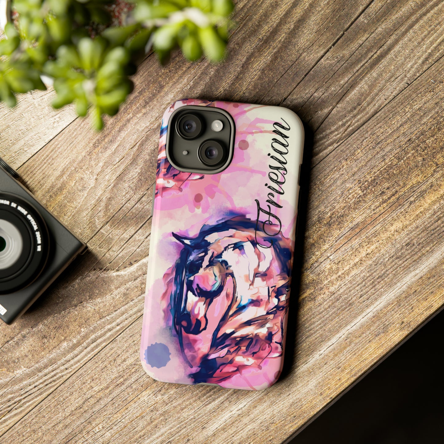 Friesian Watercolor Flower crown Horse Horse Lover Gift Study Tough Case Phone Case.