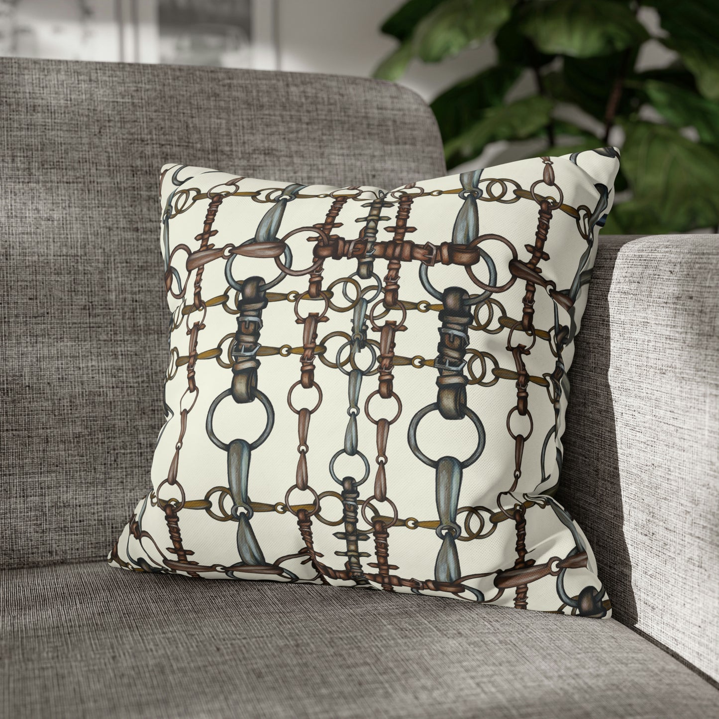 Double sided equestrian bit pattern Polyester Pillowcase 24x24
