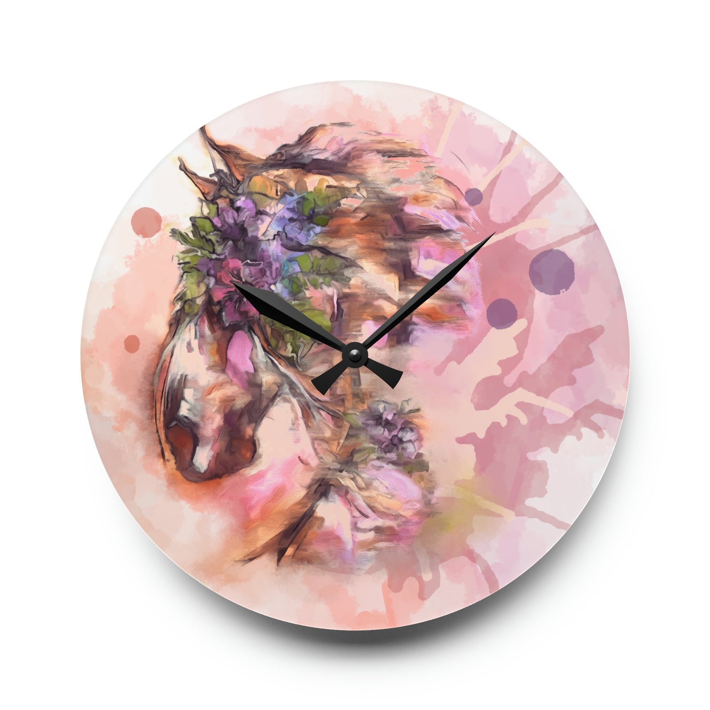 Romantic WaterColor Equestrian Art Acrylic Wall Clock