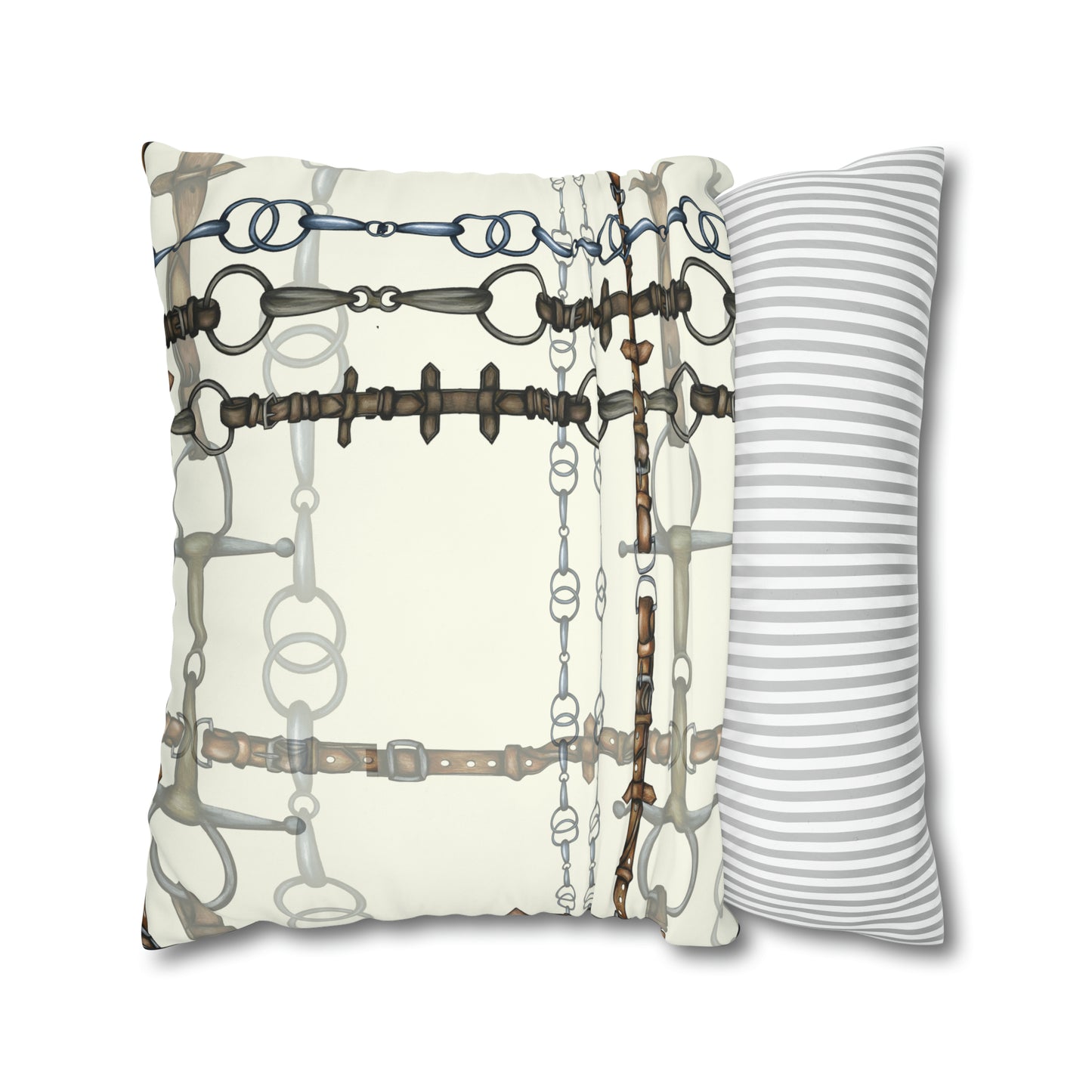 Ivory Double sided equestrian bit pattern Polyester PILLOW CASE Pillow Cover Provide your own insert
