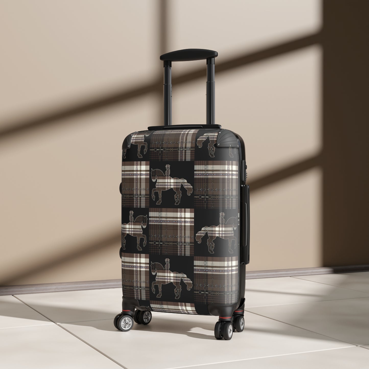 Equestrian Snaffle Bit Plaid and Reins Cabin Suitcase