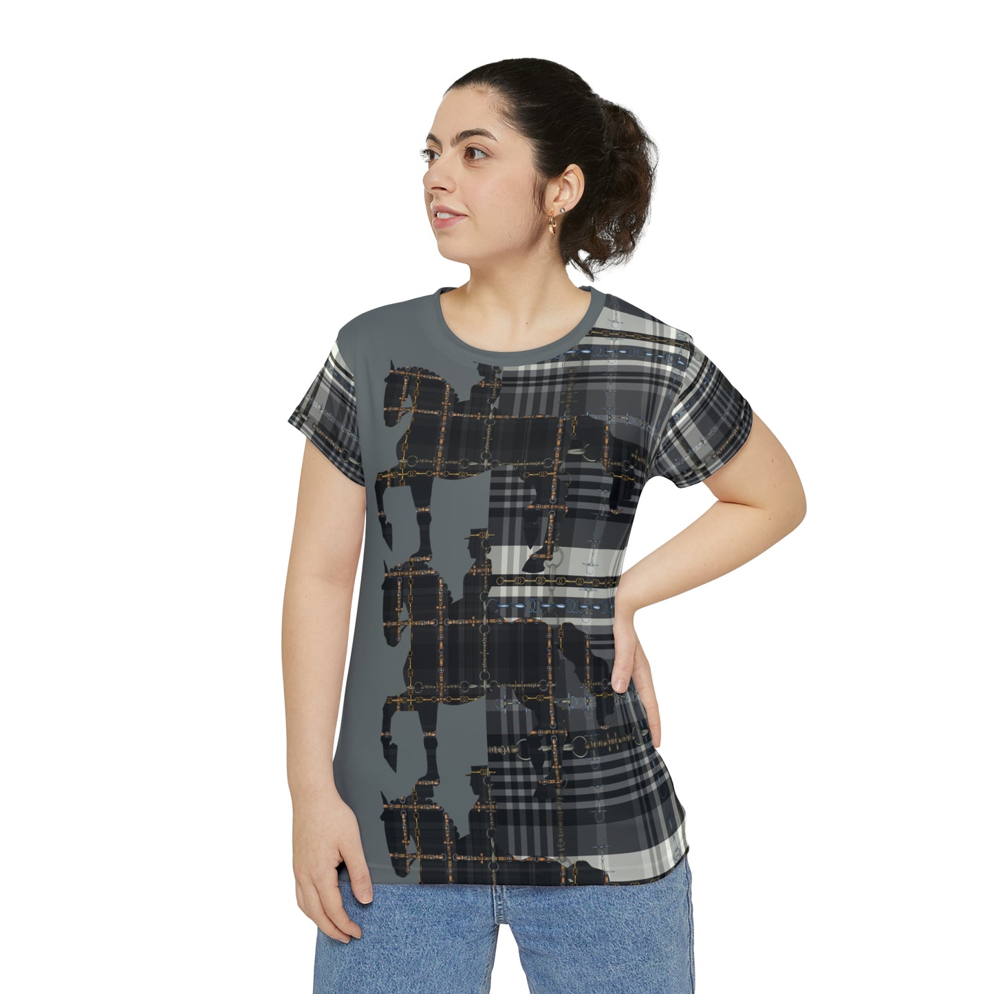 Dressage Piaffe PLAID art Women's Short Sleeve Shirt (AOP)