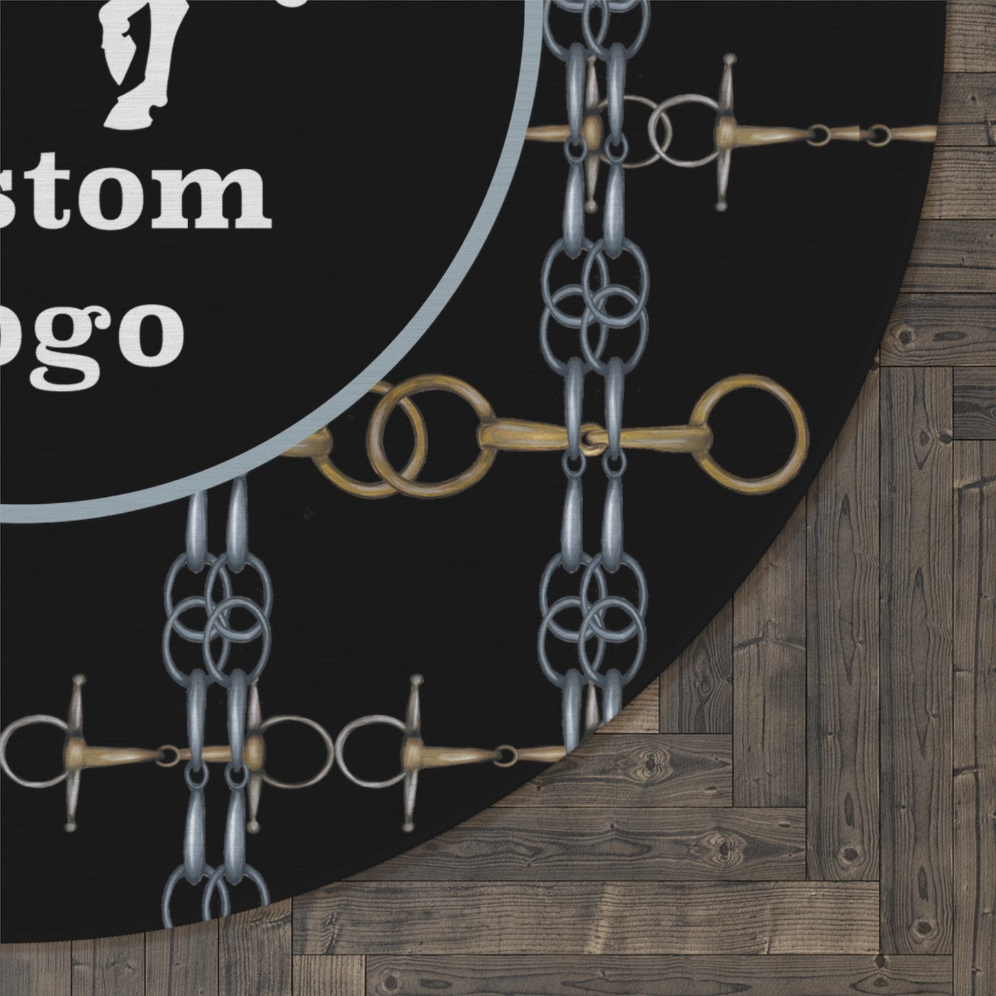 Customizable Black Minimalistic Equestrian Bit Round Rug