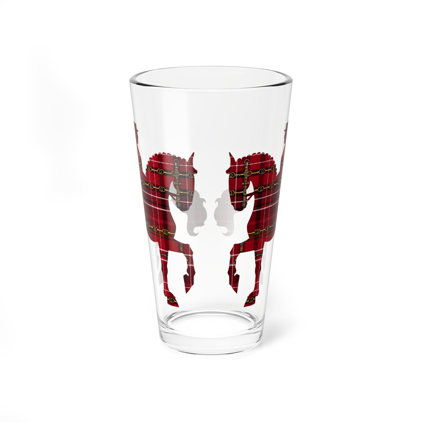 Equestrian Dressage Christmas Red Snaffle Bit Plaid Mixing Glass, 16oz