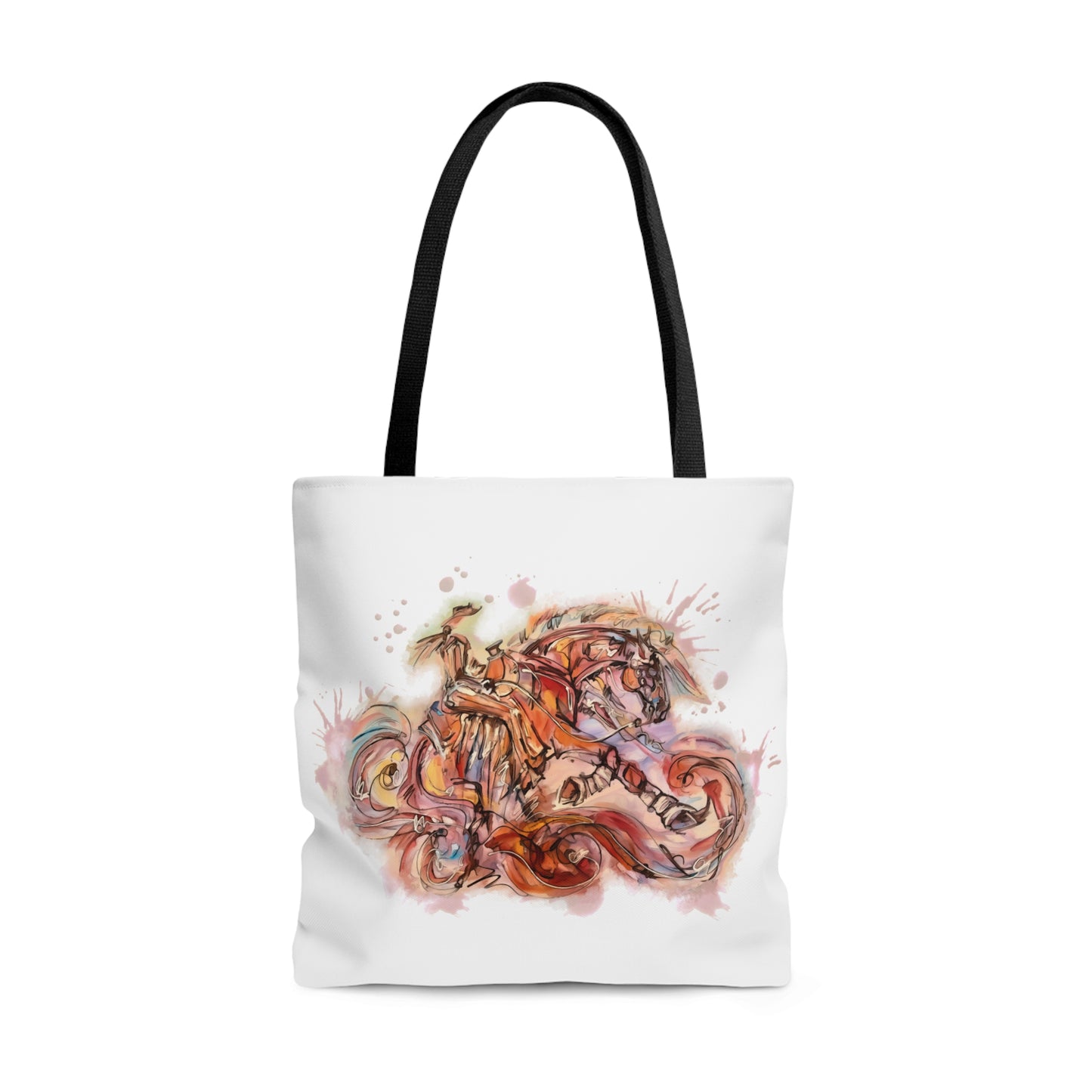 Orange/Red Watercolor Horse Artistic Tote Bag (AOP)