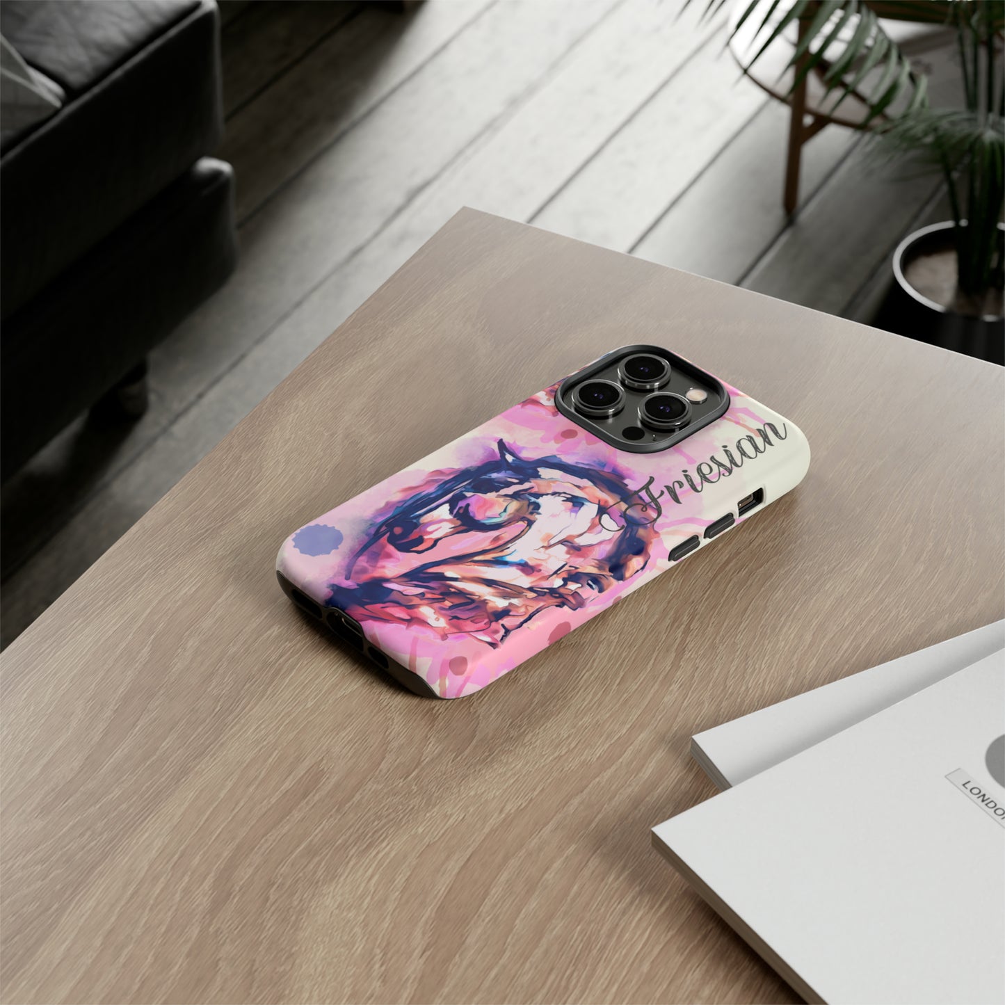 Friesian Watercolor Flower crown Horse Horse Lover Gift Study Tough Case Phone Case.