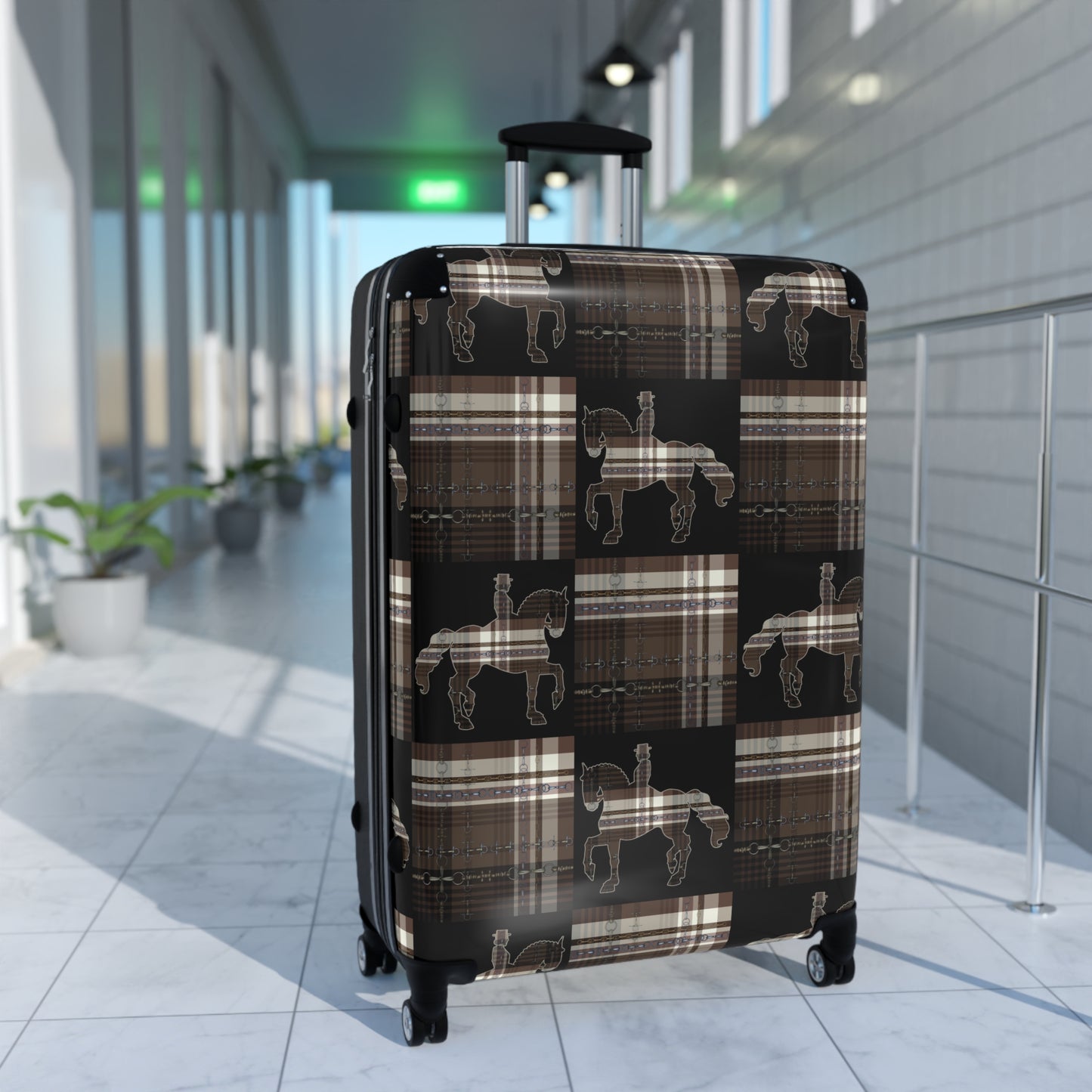 Equestrian Snaffle Bit Plaid and Reins Cabin Suitcase