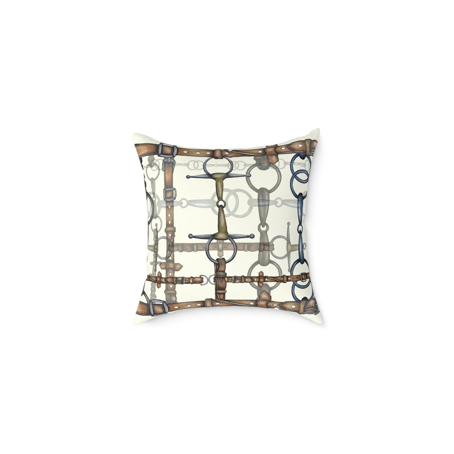 Ivory Bit and Rein Patterned Double Sided Equestrian Chaos Bit Pillow Case