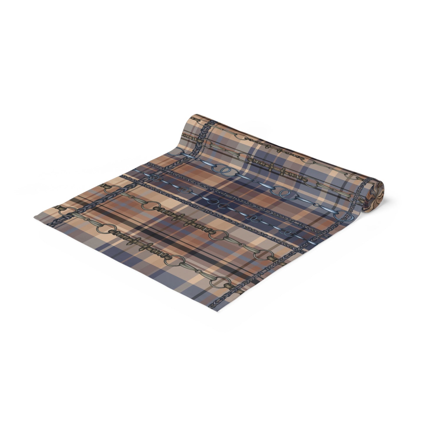 Blue and plaid with Bit overlay Motif Table Runner Trademark Pending