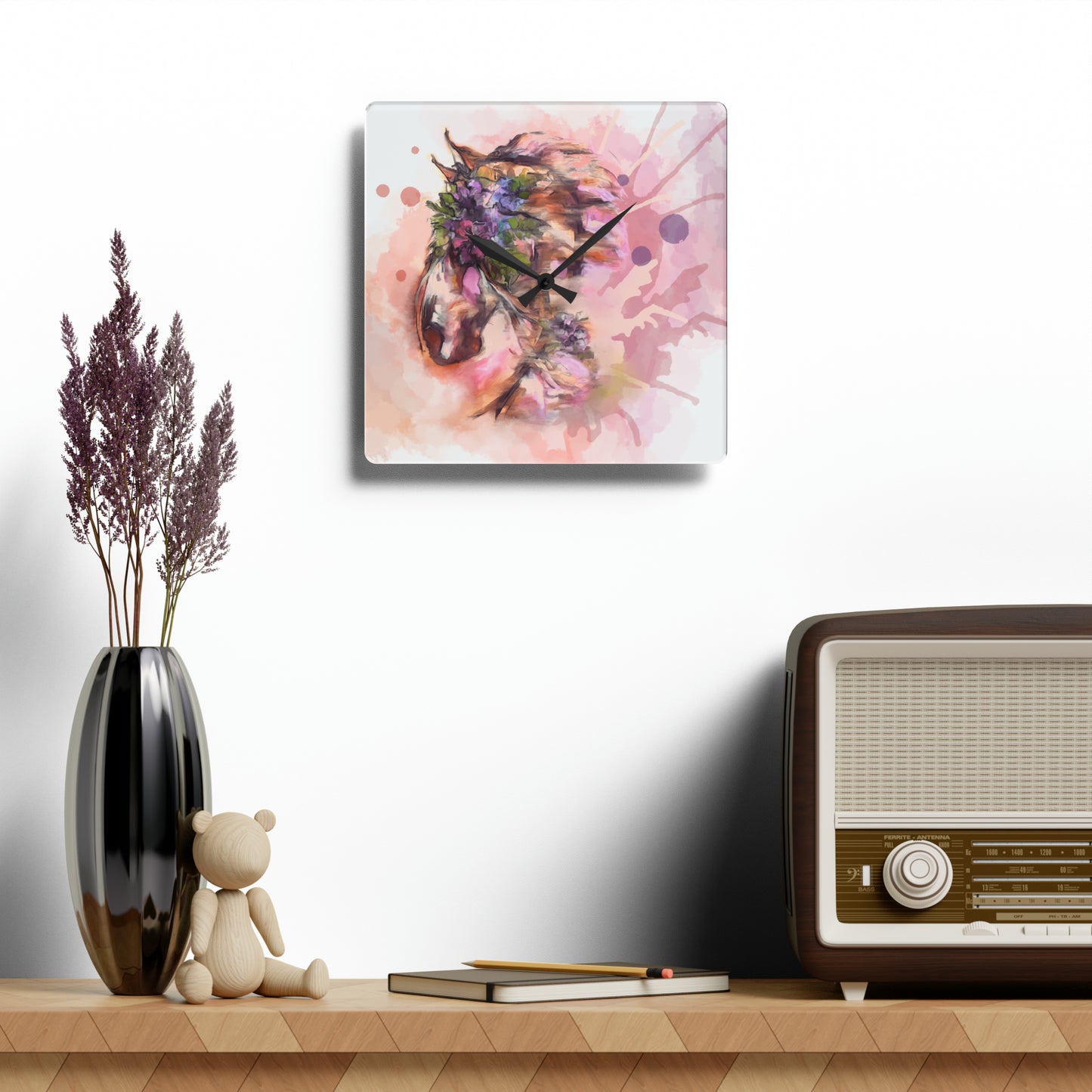 Romantic WaterColor Equestrian Art Acrylic Wall Clock