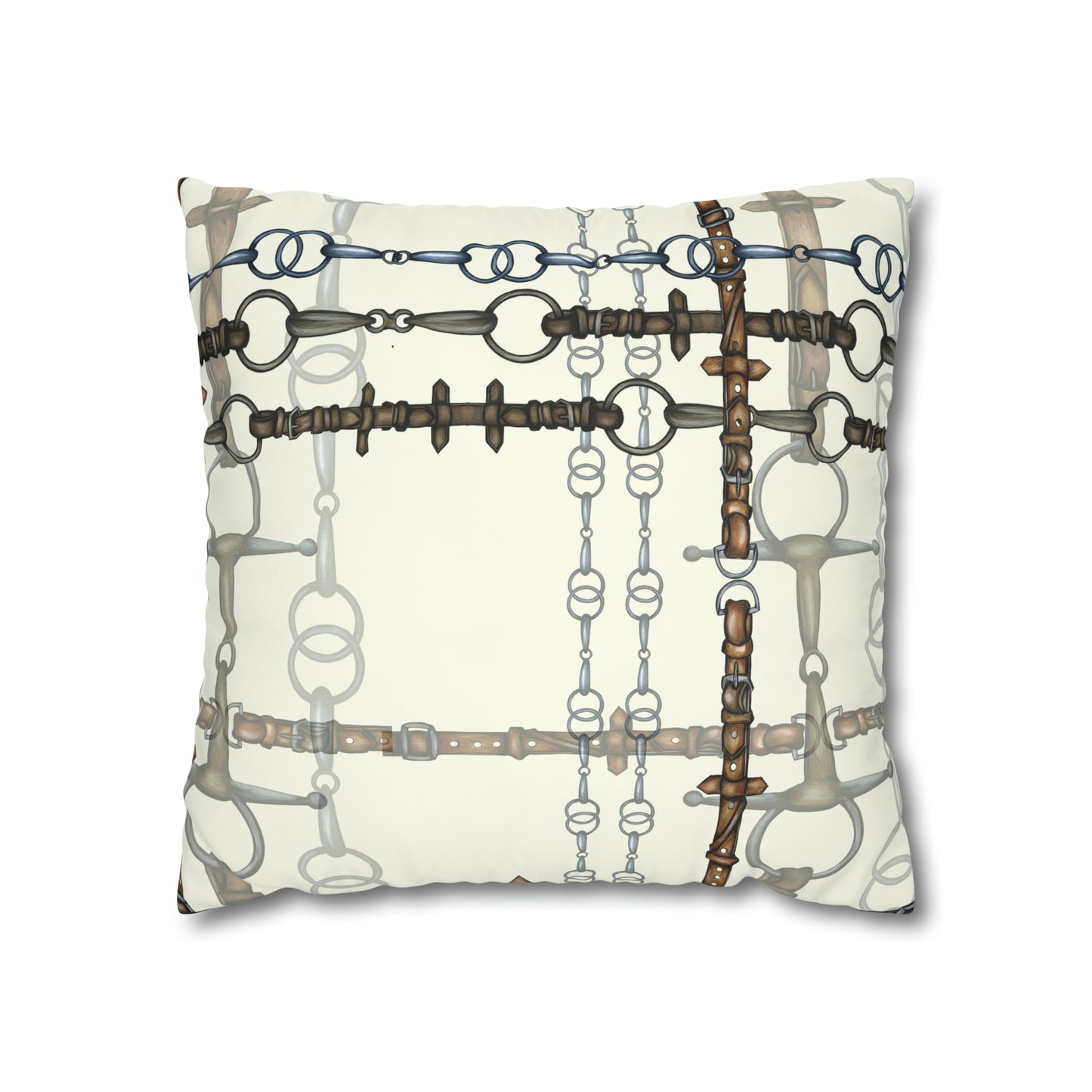 Ivory Double sided equestrian bit pattern Polyester PILLOW CASE Pillow Cover Provide your own insert