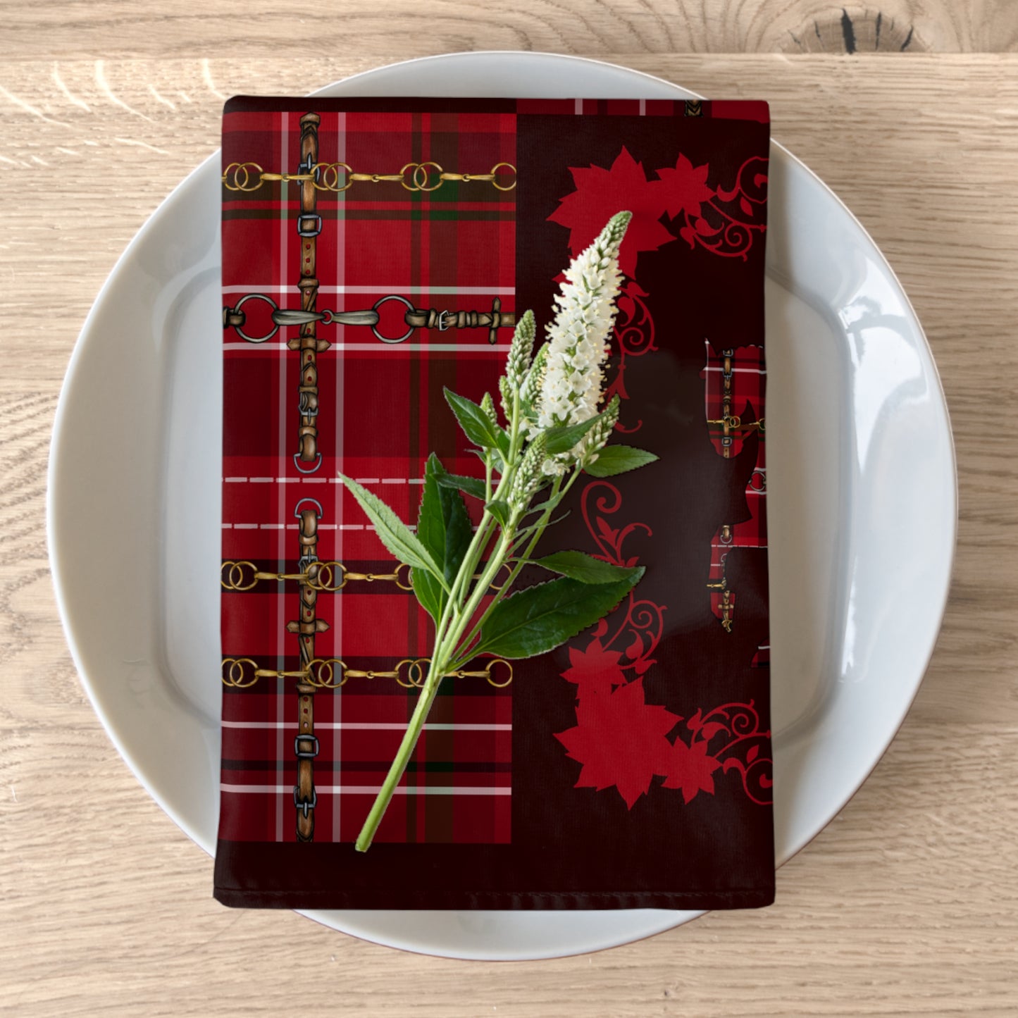 Burgundy and Christmas Red Dressage Napkins, Set of 4