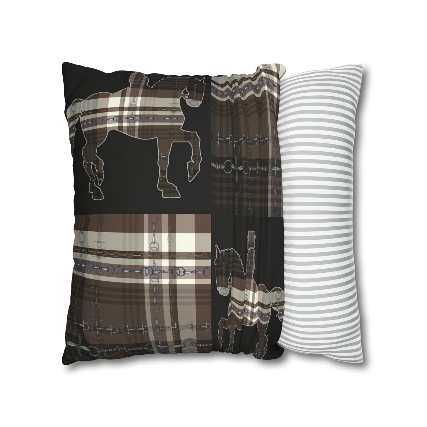 Piaffe Plaid Dressage Double sided equestrian bit pattern Polyester PILLOW CASE Pillow Cover 24x24