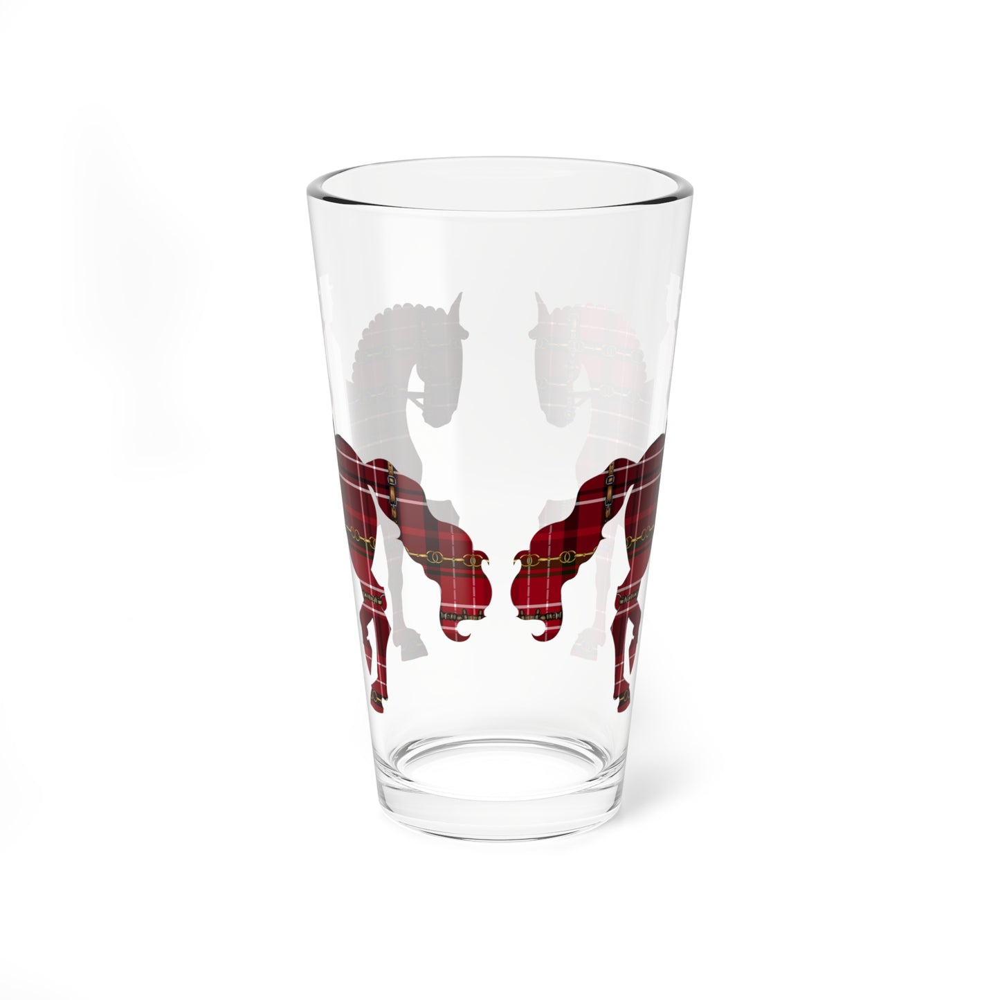 Equestrian Dressage Christmas Red Snaffle Bit Plaid Mixing Glass, 16oz