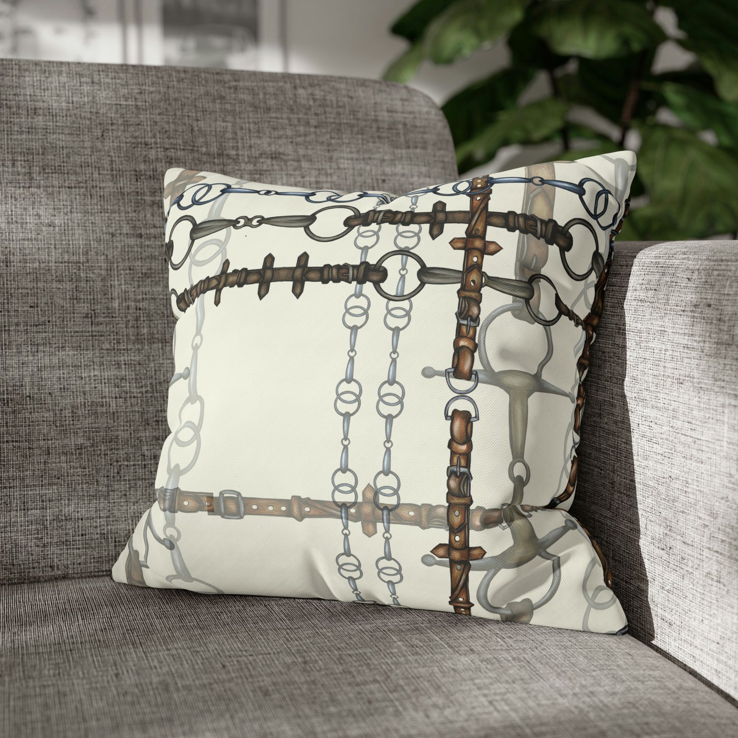 Ivory Double sided equestrian bit pattern Polyester PILLOW CASE Pillow Cover Provide your own insert