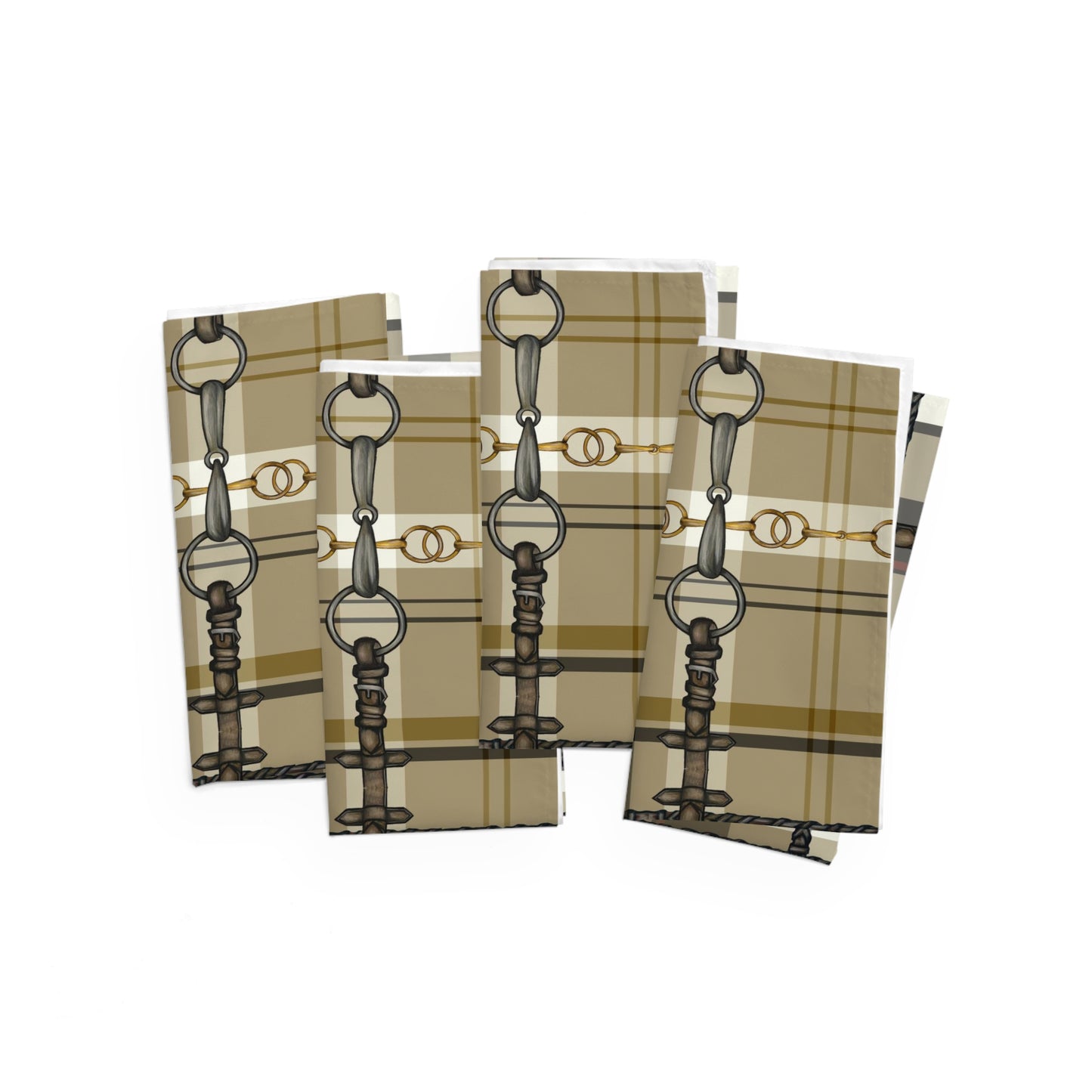 Brown Tan Equestrian Plaid with Bits My Artwork Napkins (Set of 4)