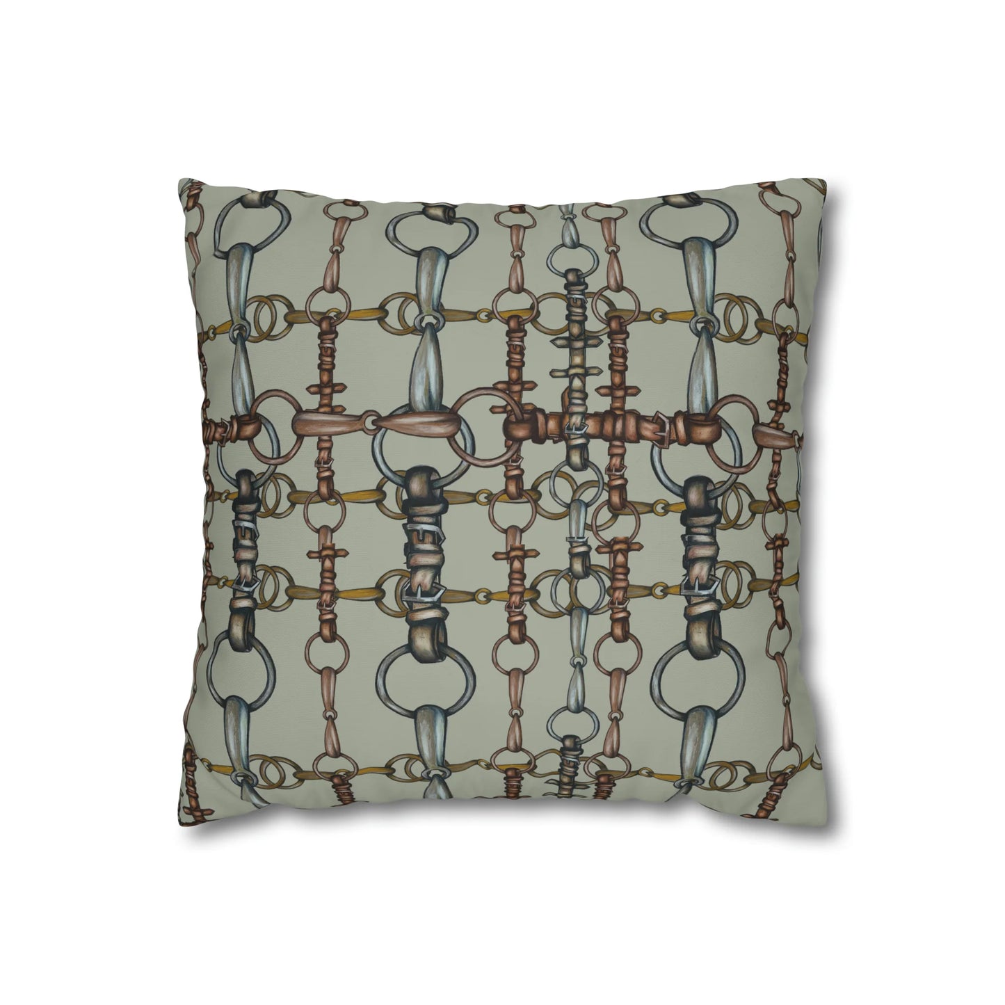 Sage Green Double Sided Equestrian Chaos Bit Pillow Case
