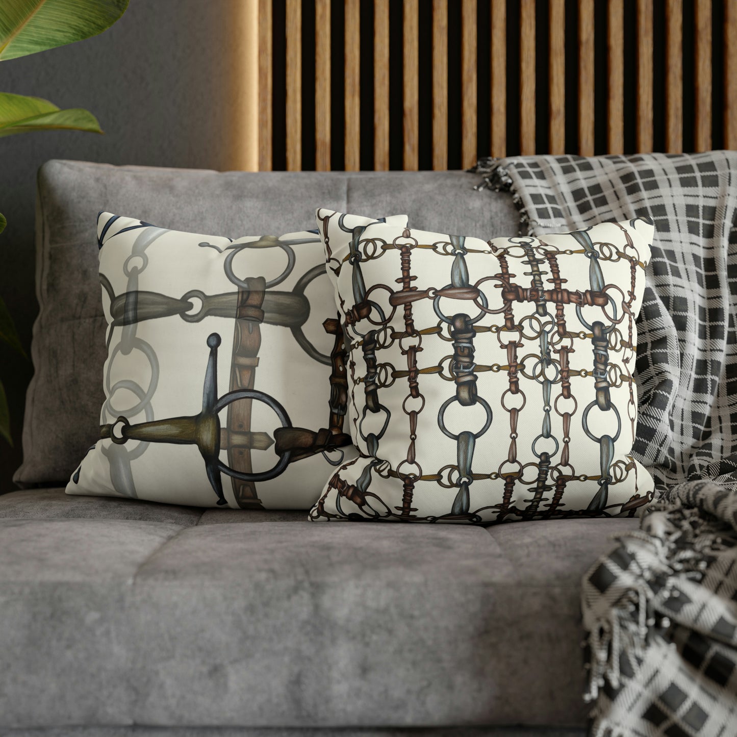 Double sided equestrian bit pattern Polyester Pillowcase 24x24