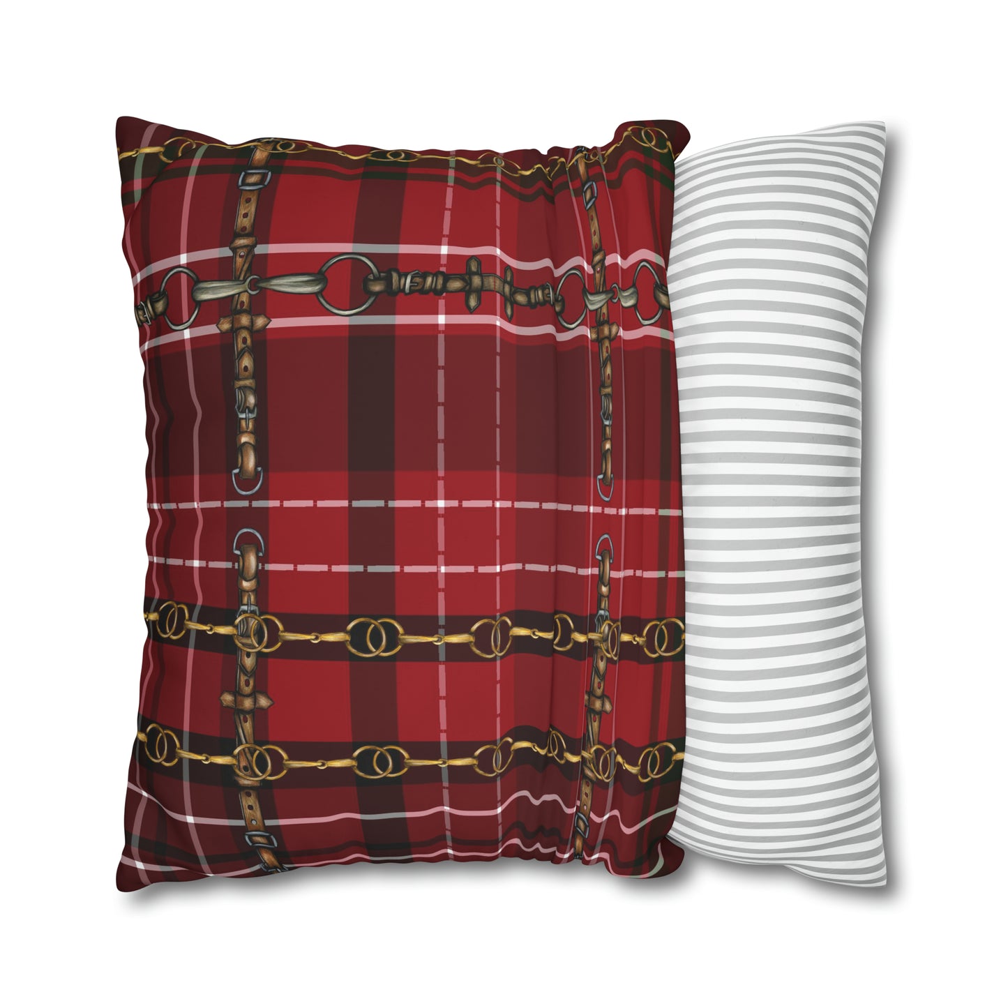 Christmas Piaffe Plaid Dressage Double sided equestrian bit pattern Polyester PILLOW CASE Pillow Cover 24x24