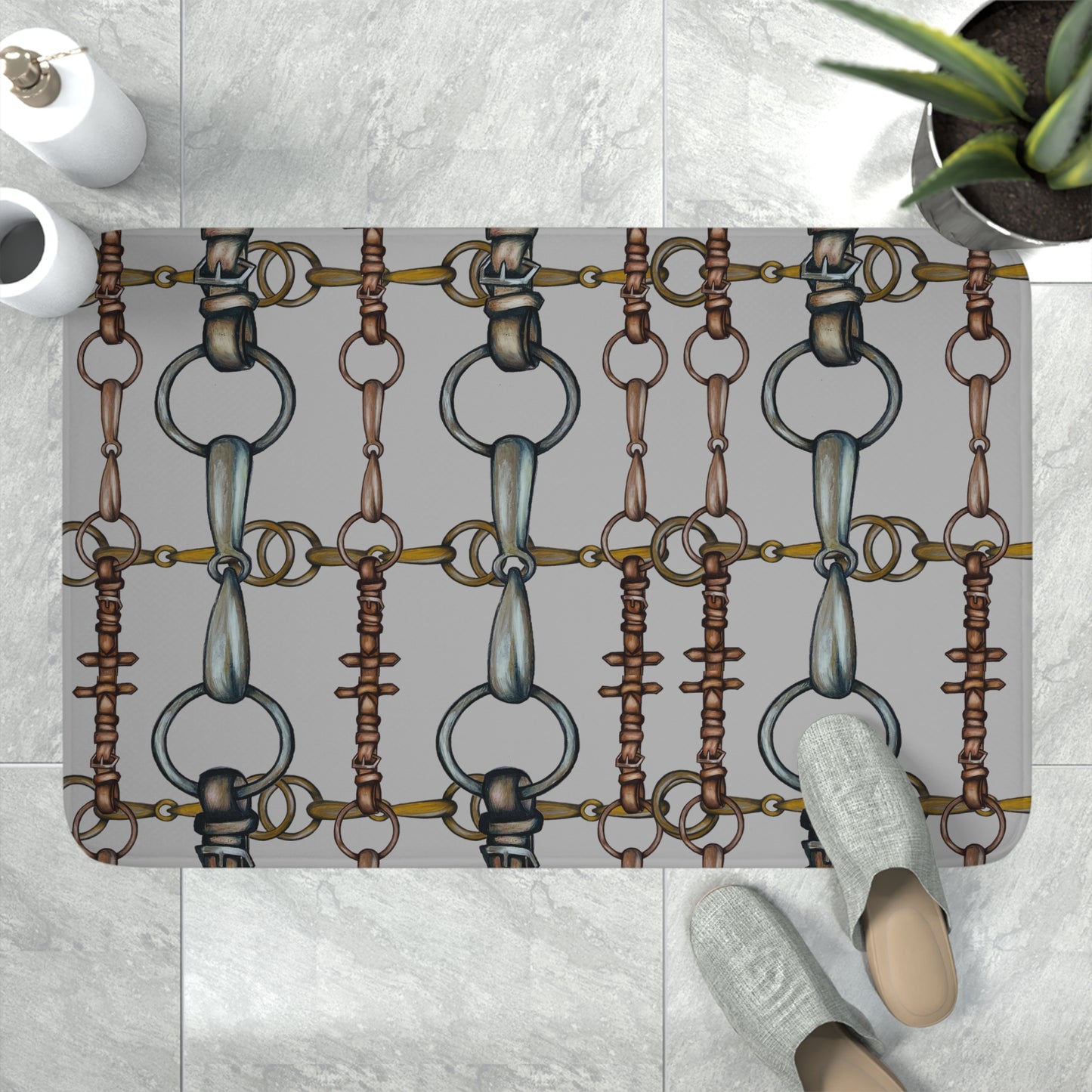 Gray Snaffle Bit Memory Foam Bath Mat
