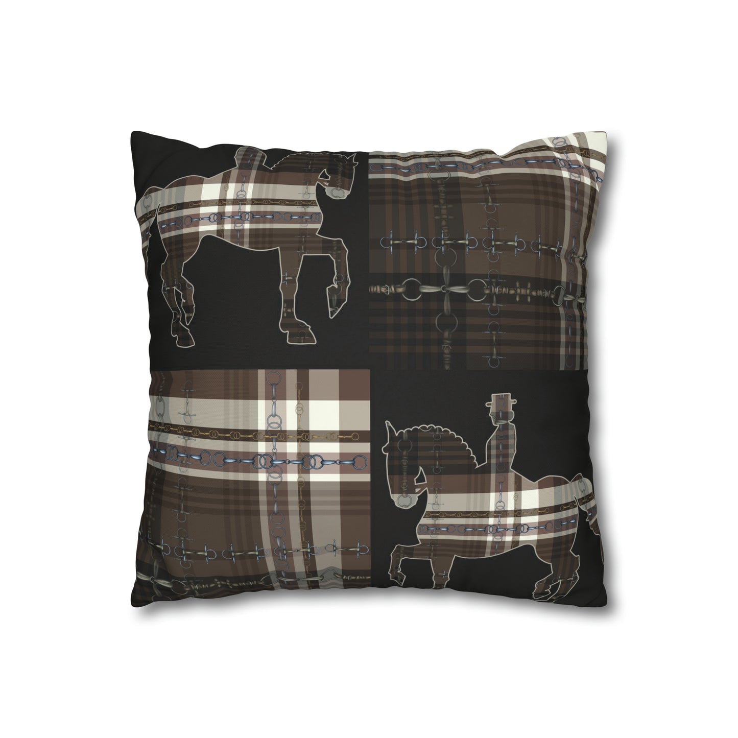 Piaffe Plaid Dressage Double sided equestrian bit pattern Polyester PILLOW CASE Pillow Cover 24x24