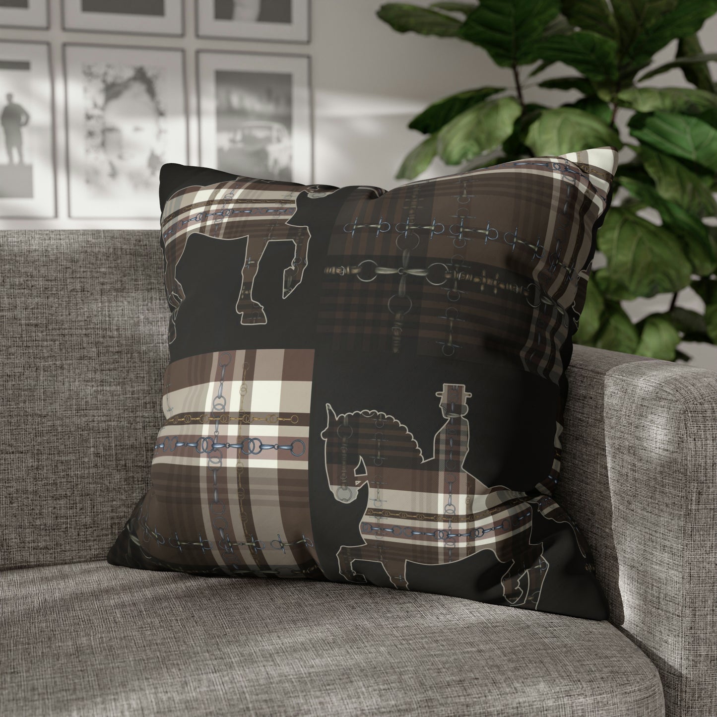 Piaffe Plaid Dressage Double sided equestrian bit pattern Polyester PILLOW CASE Pillow Cover 24x24