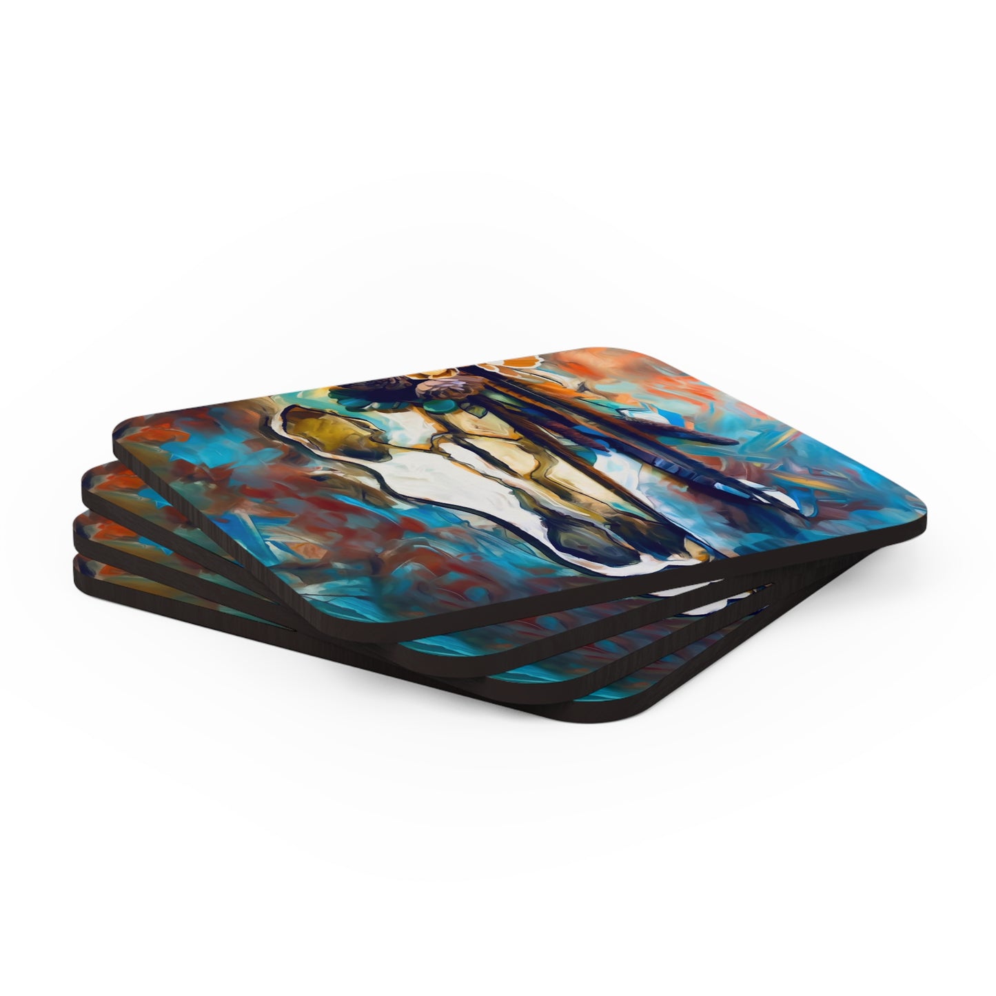 Southwestern skull Corkwood Coaster Set