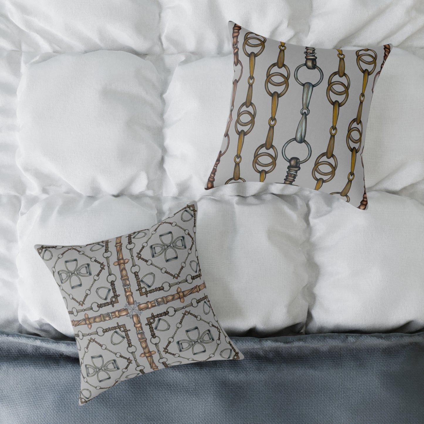 Snaffle Bit Equestrian Home Decor. Hunter Jumper Dressage Bit and Reins Pillow. My original Artwork printed on a pillow. 101 Bits co