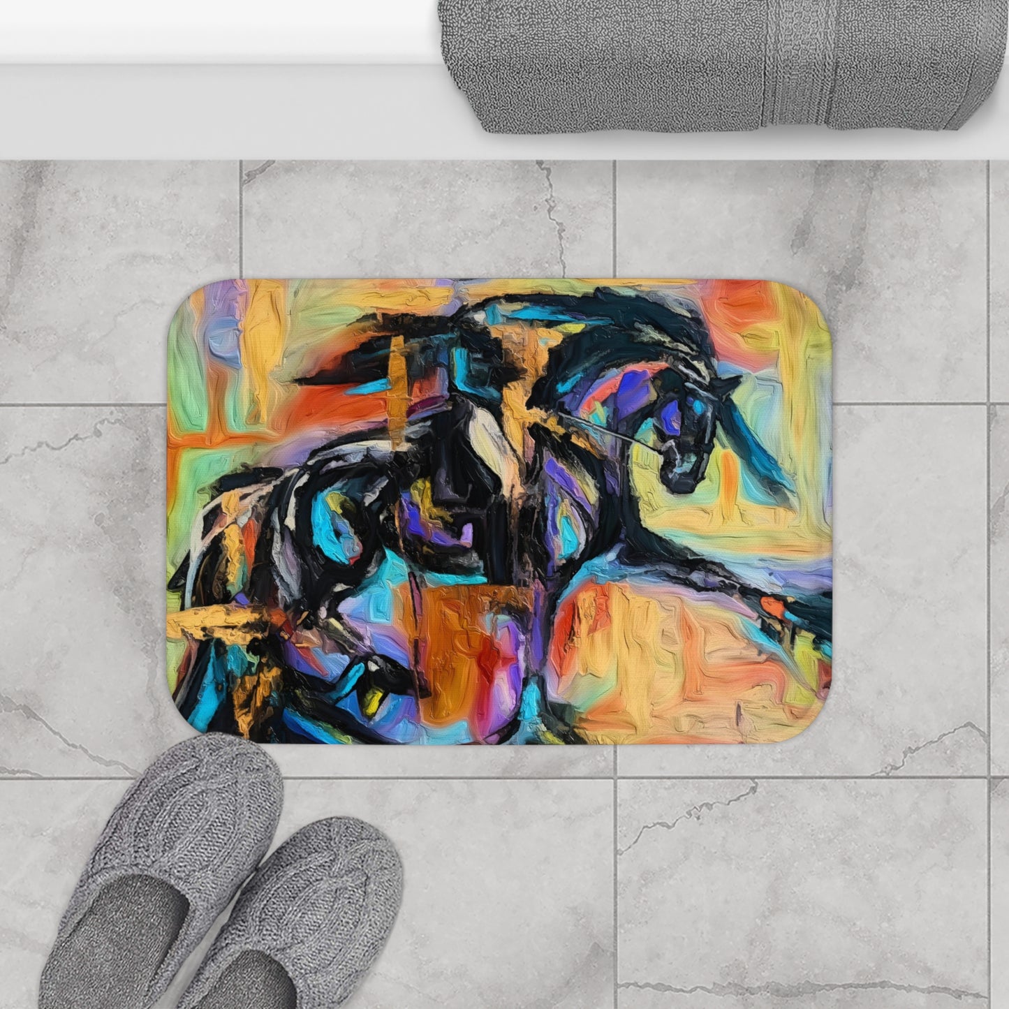 Black Friesian Horse Bath Mat Equestrian Home Decor
