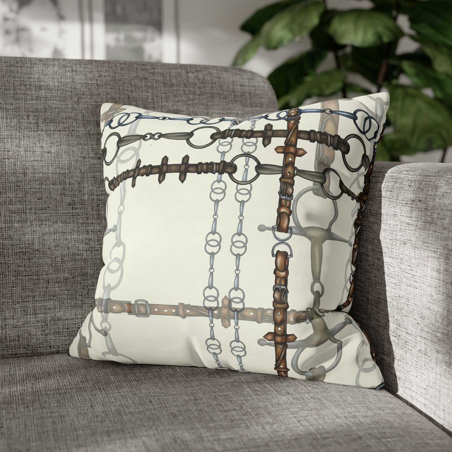 Ivory Double sided equestrian bit pattern Polyester PILLOW CASE Pillow Cover Provide your own insert
