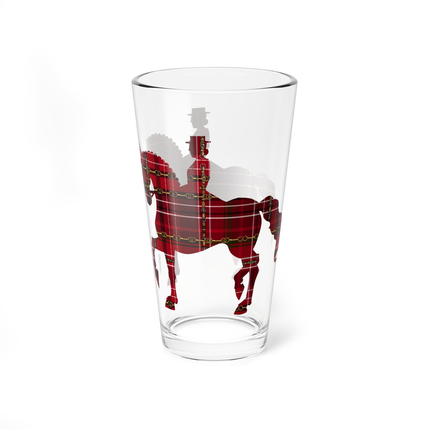 Equestrian Dressage Christmas Red Snaffle Bit Plaid Mixing Glass, 16oz