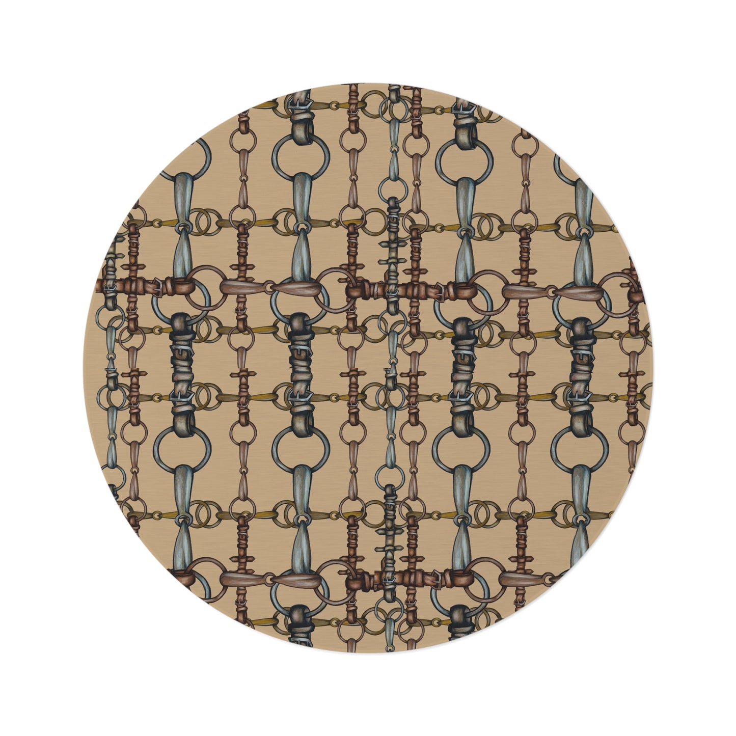 Random Pattern Snaffle Bit Equestrian Round Rug. Horse and Hound Rug/Mat Home Tack room show stall. Custom colors available. Ask me