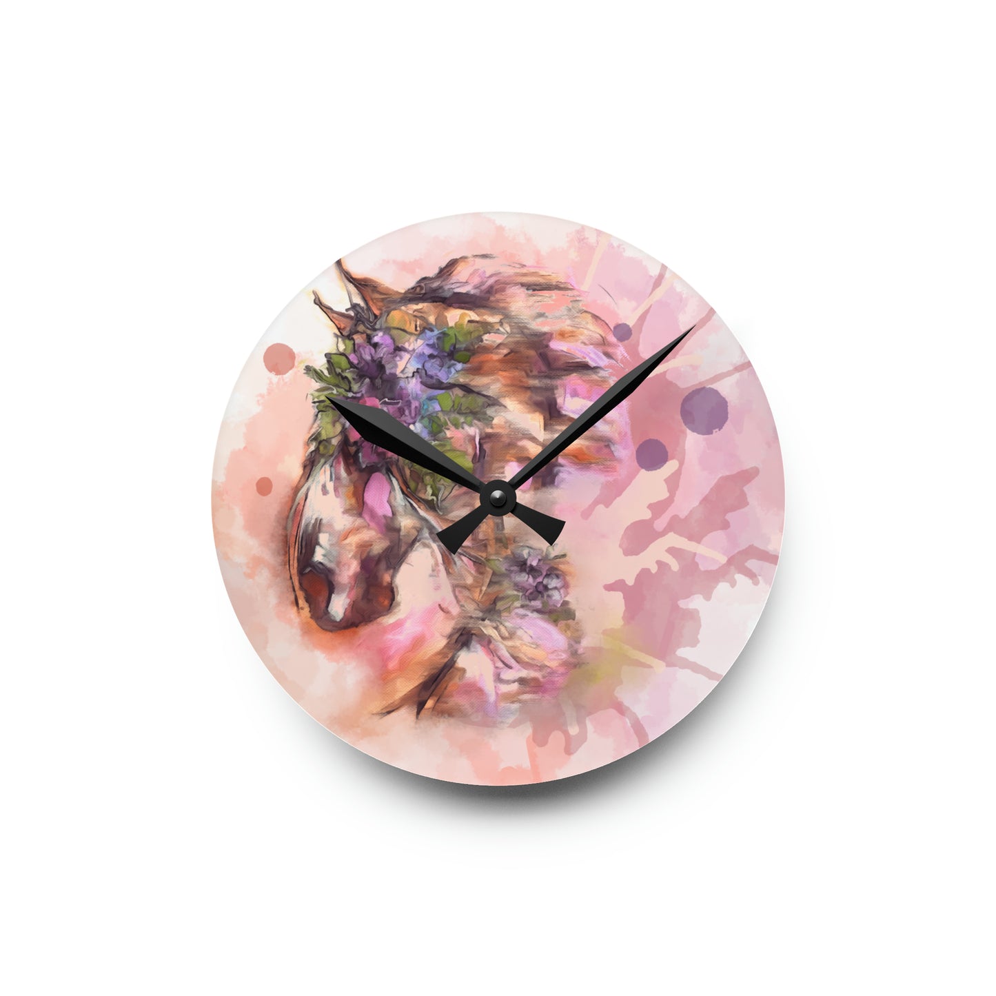 Romantic WaterColor Equestrian Art Acrylic Wall Clock