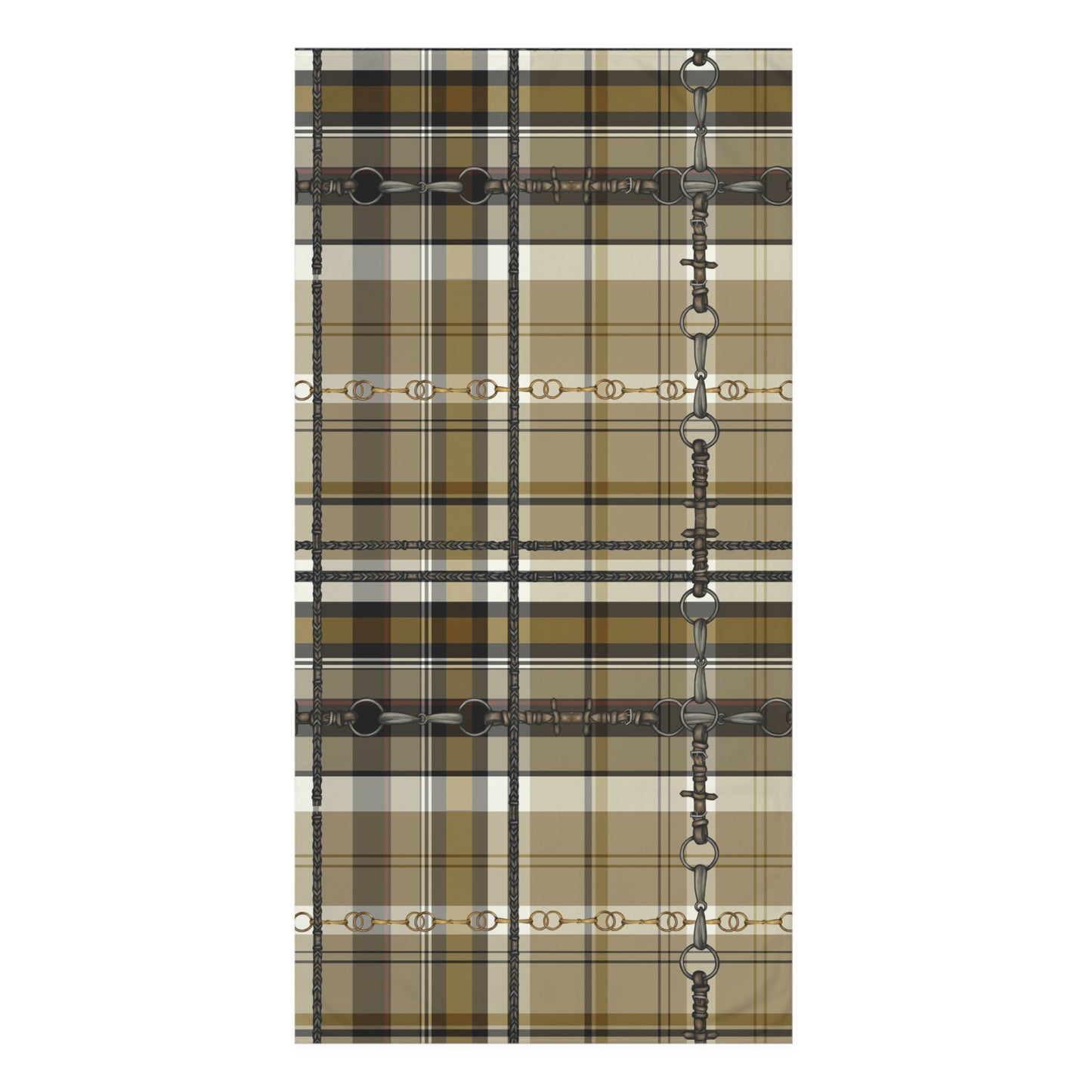 Tan Mustard Black Plaid with my snaffle Bit and reins Artwork Horse Luxury Bath Towel