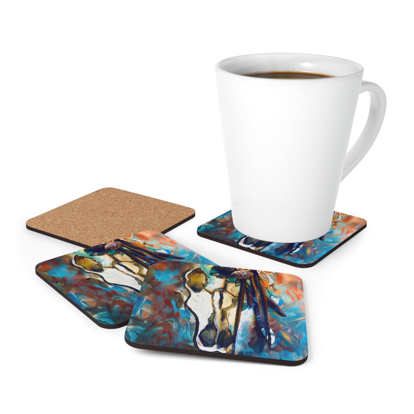 Southwestern skull Corkwood Coaster Set