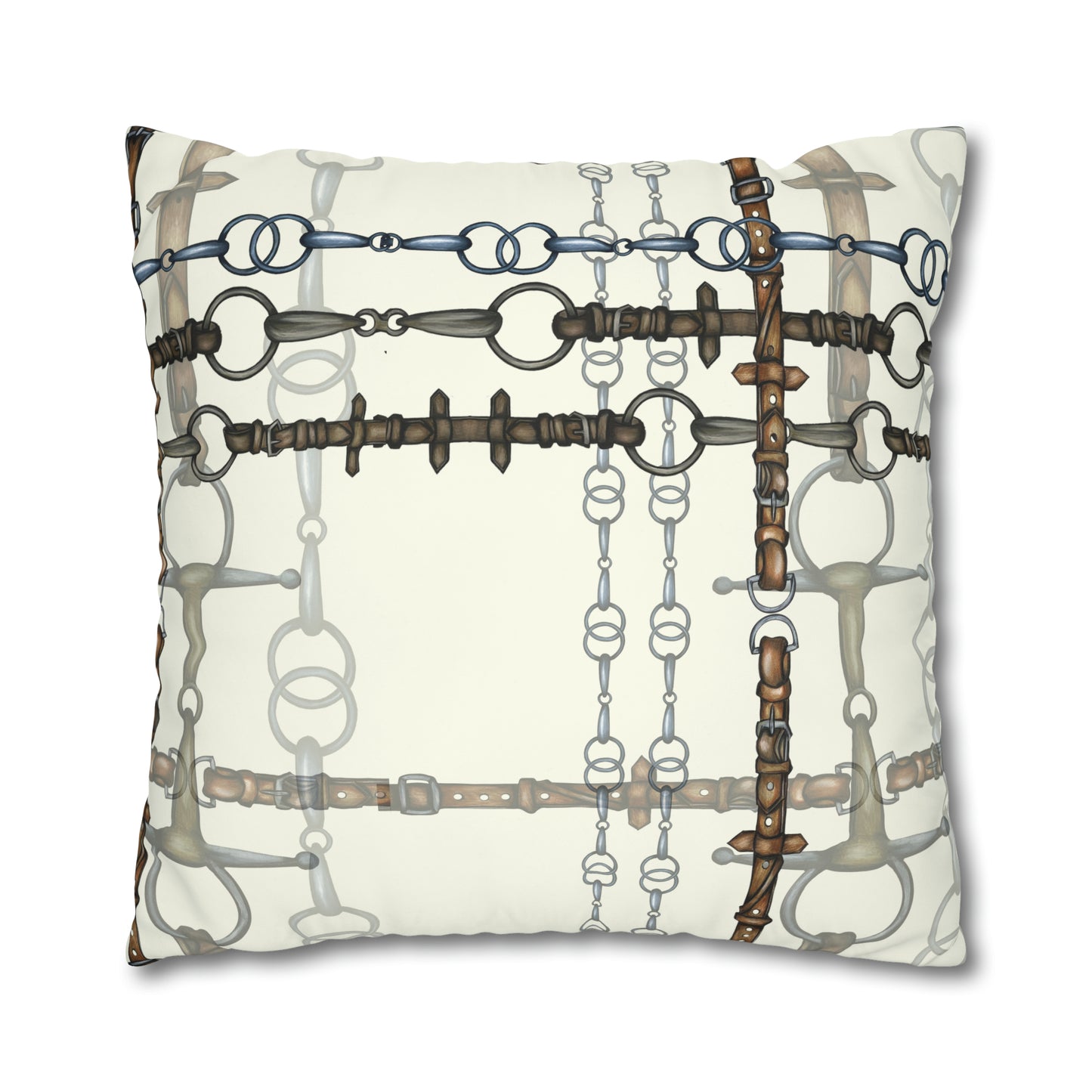 Ivory Double sided equestrian bit pattern Polyester PILLOW CASE Pillow Cover Provide your own insert