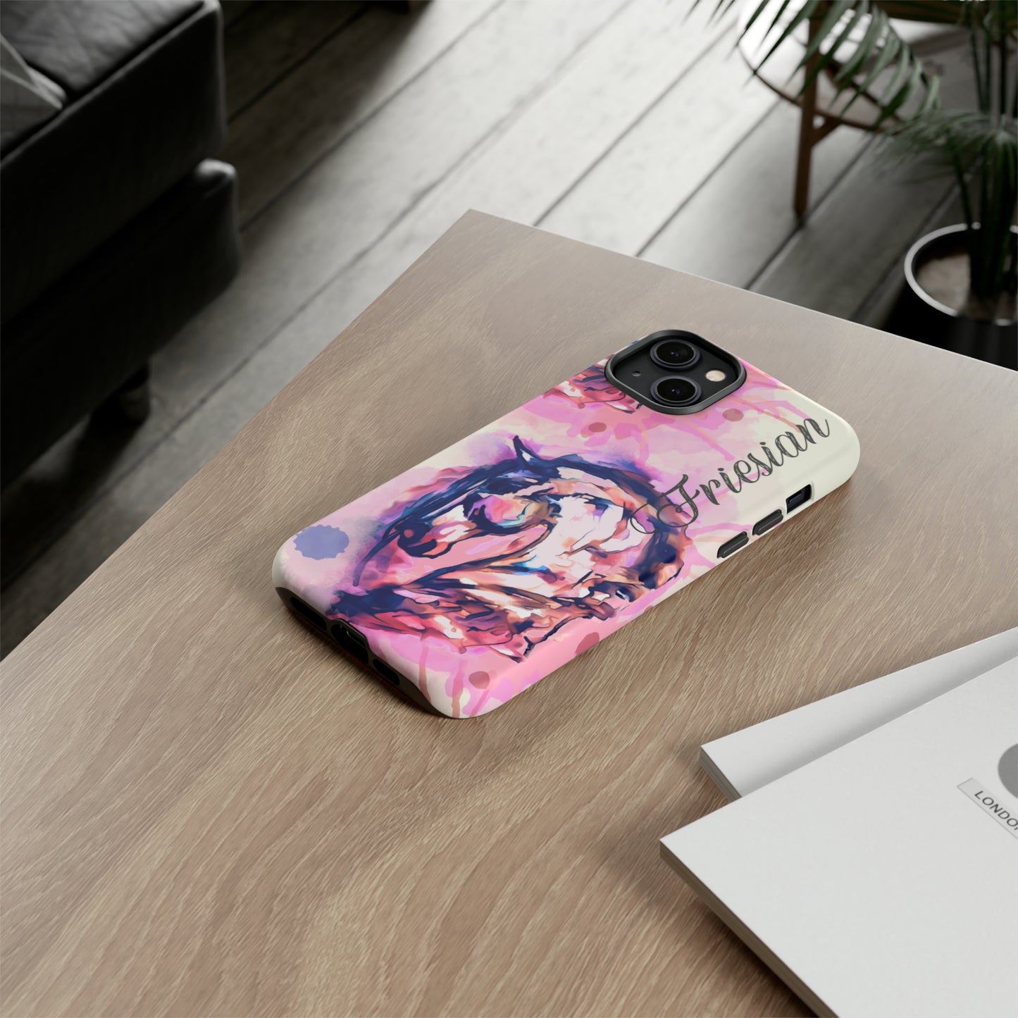 Friesian Watercolor Flower crown Horse Horse Lover Gift Study Tough Case Phone Case.