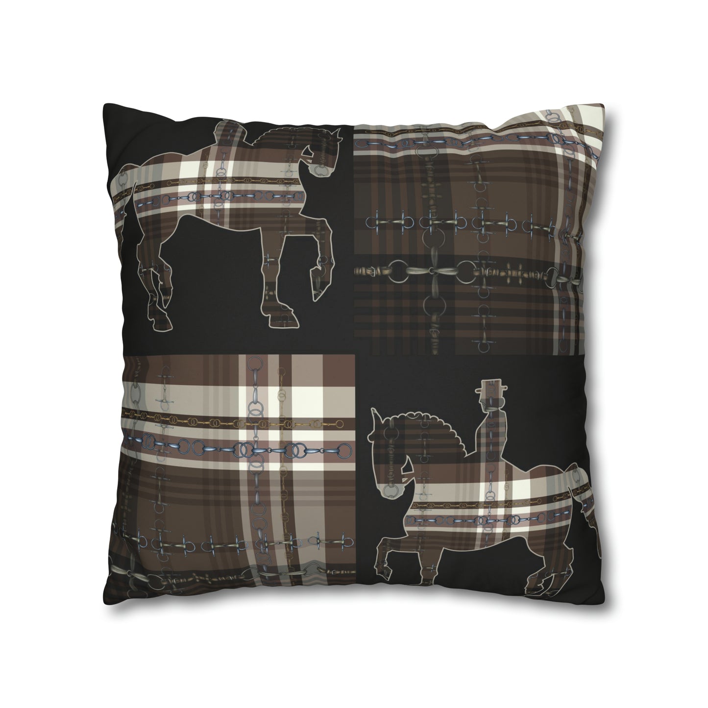 Piaffe Plaid Dressage Double sided equestrian bit pattern Polyester PILLOW CASE Pillow Cover 24x24