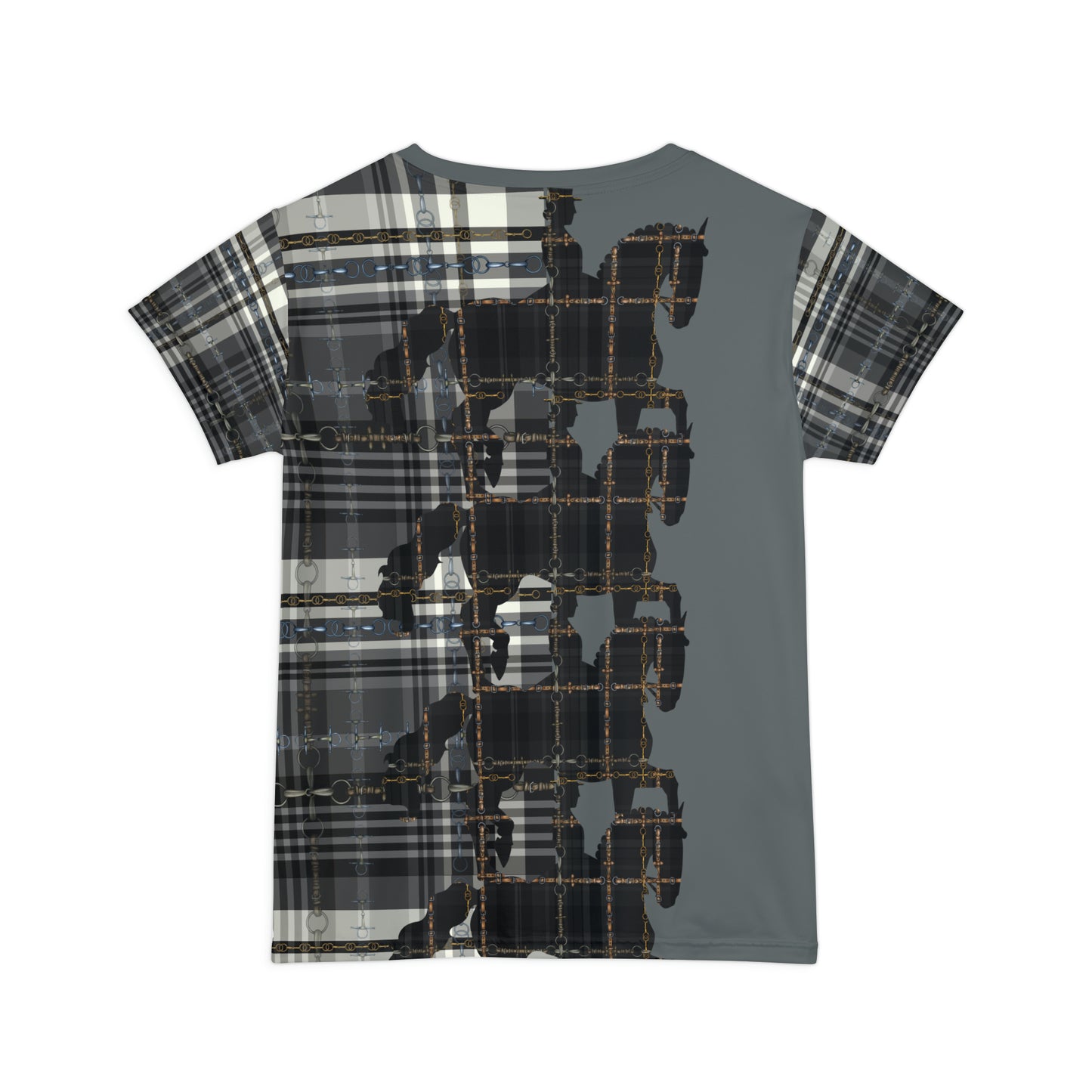 Dressage Piaffe PLAID art Women's Short Sleeve Shirt (AOP)