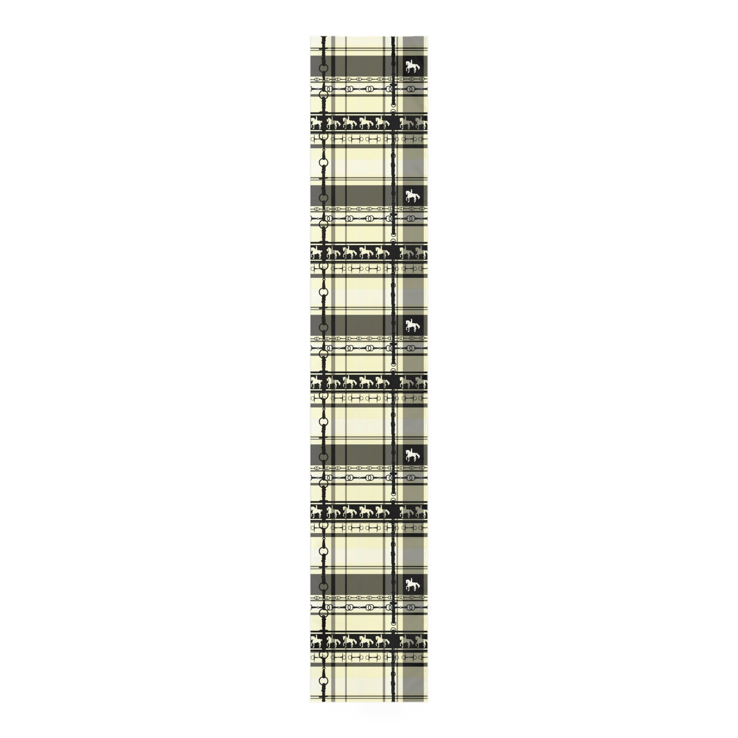 Cream Black Ivory Dressage and Snaffle Bit Plaid and Bit Motif Table Runner